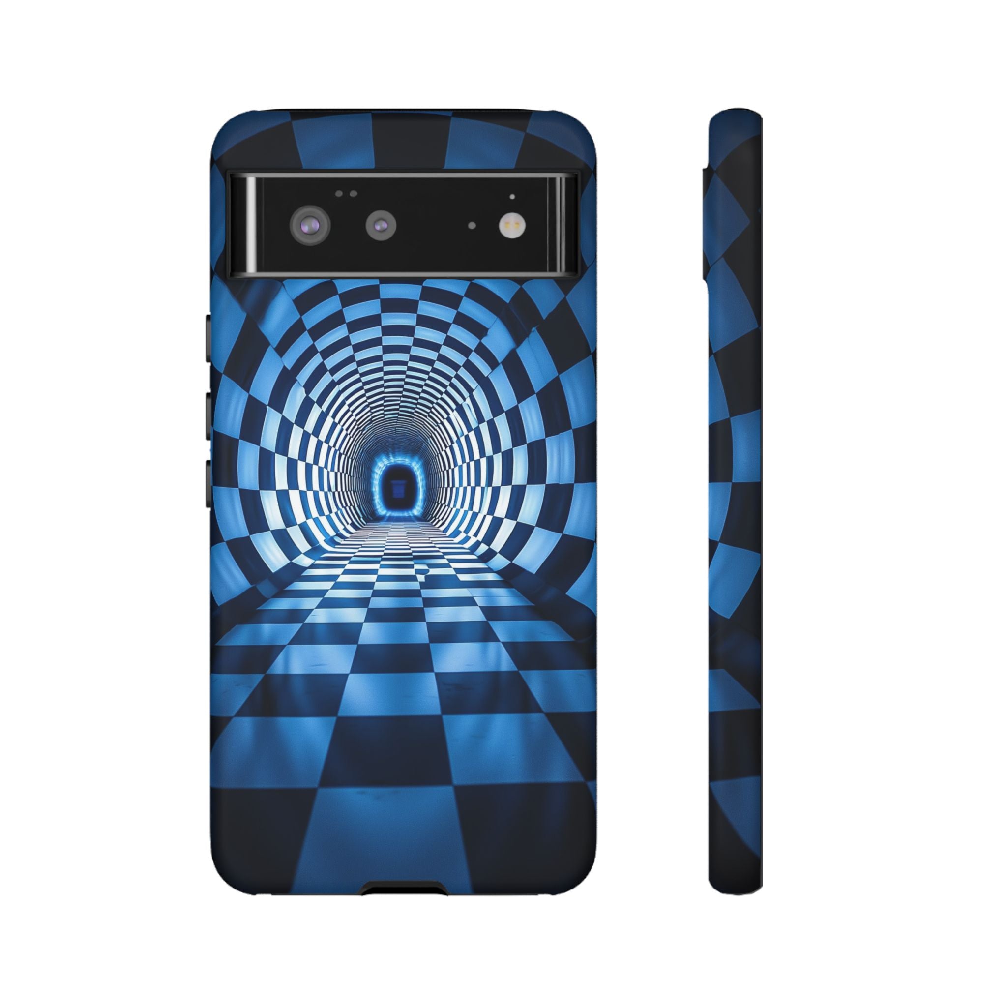 Blue Checkered Tunnel Google Pixel Case — 3D Optical Illusion Tough Case