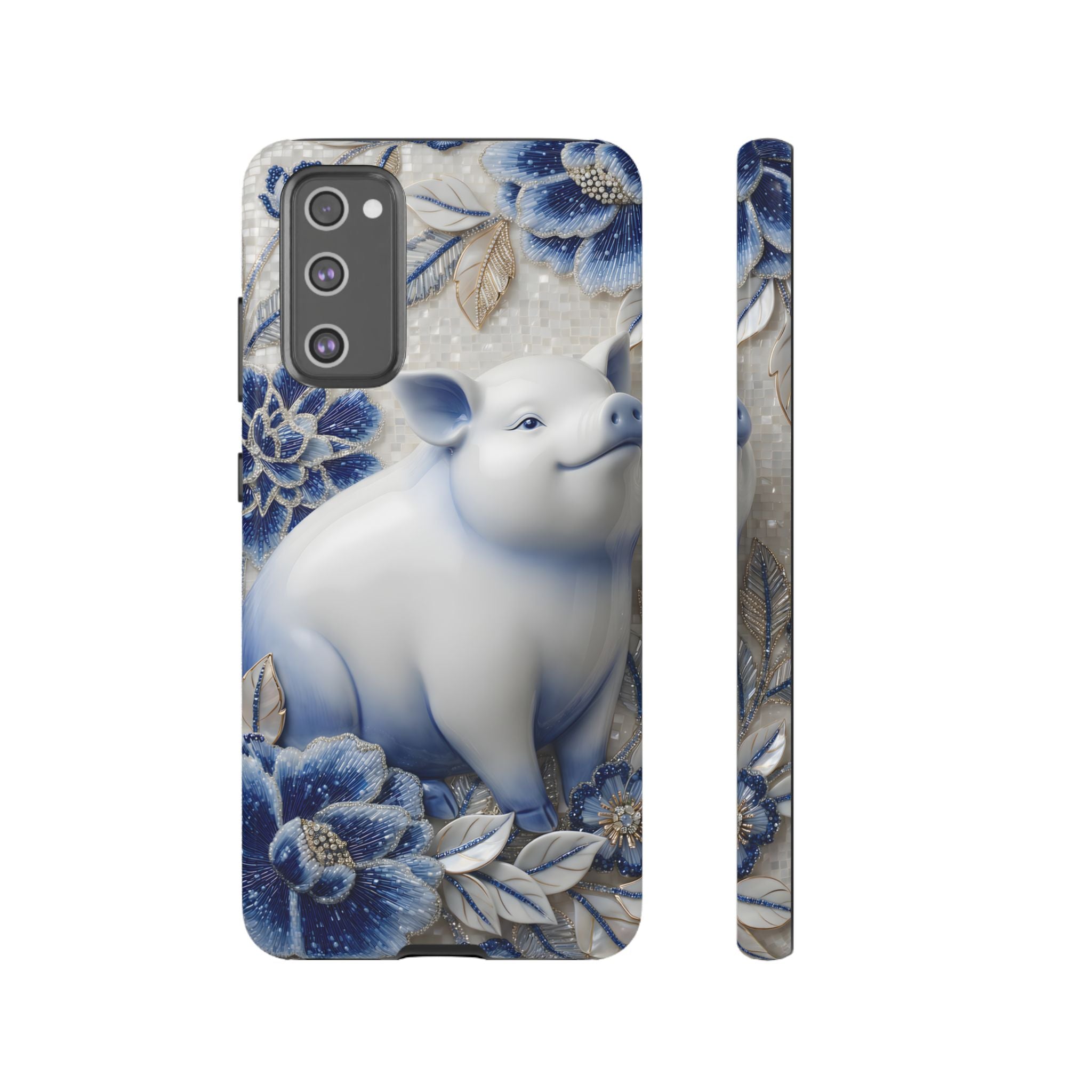 Asian Zodiac Pig Samsung Galaxy Phone Case | Blue & White Porcelain Slim Protective Shockproof Case| Year of the Pig Gift