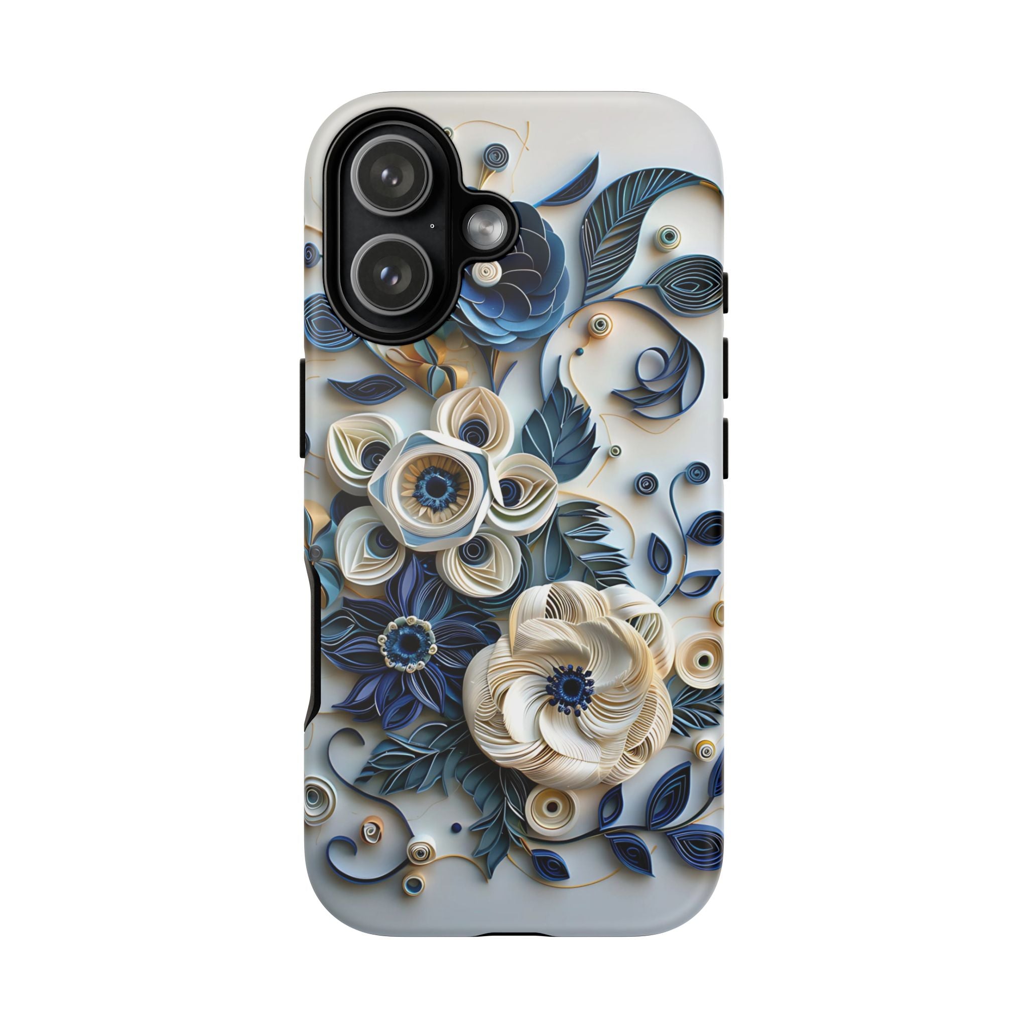 Floral Quilled Art iPhone Case — Blue & Cream Decorative Protection