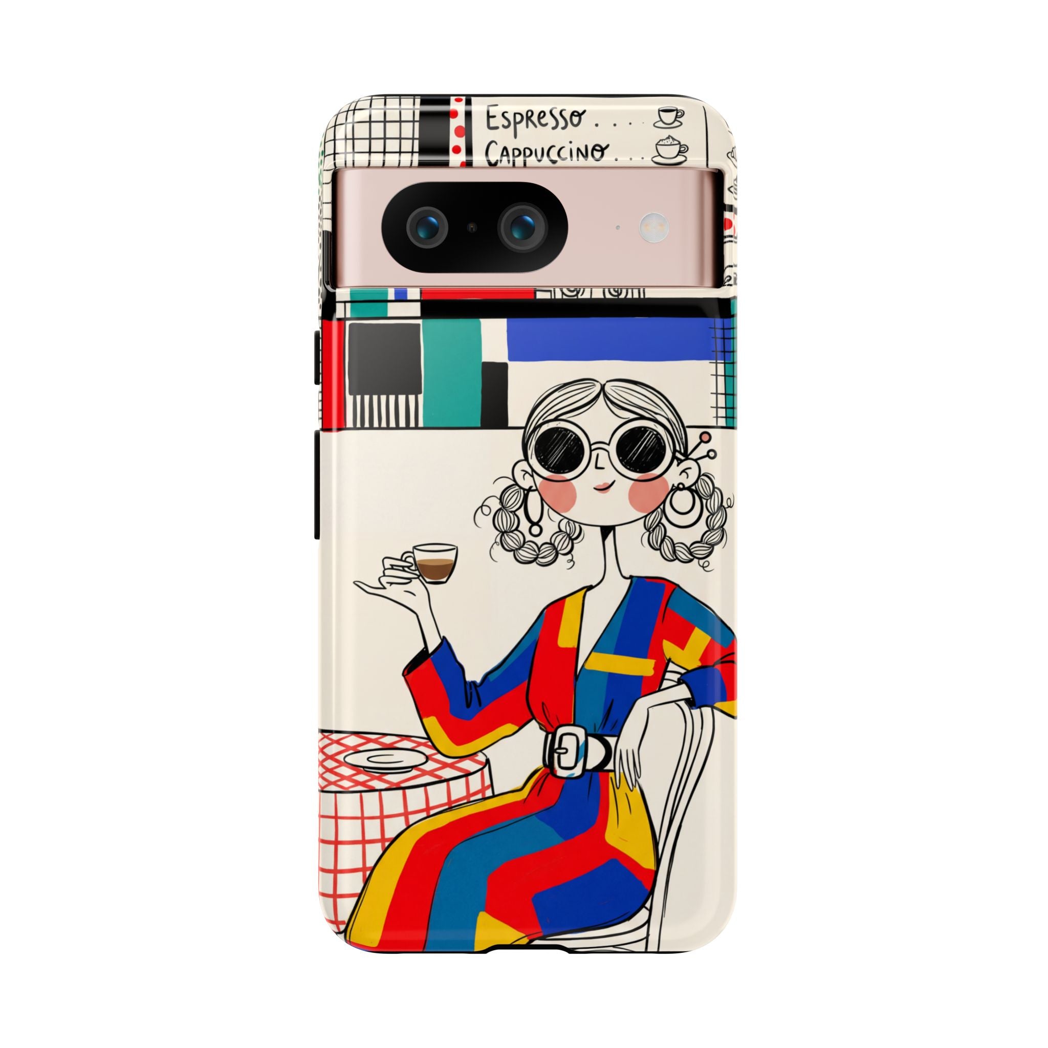 Retro Cafe Google Pixel Phone Case | Colourful Chic Woman Illustration