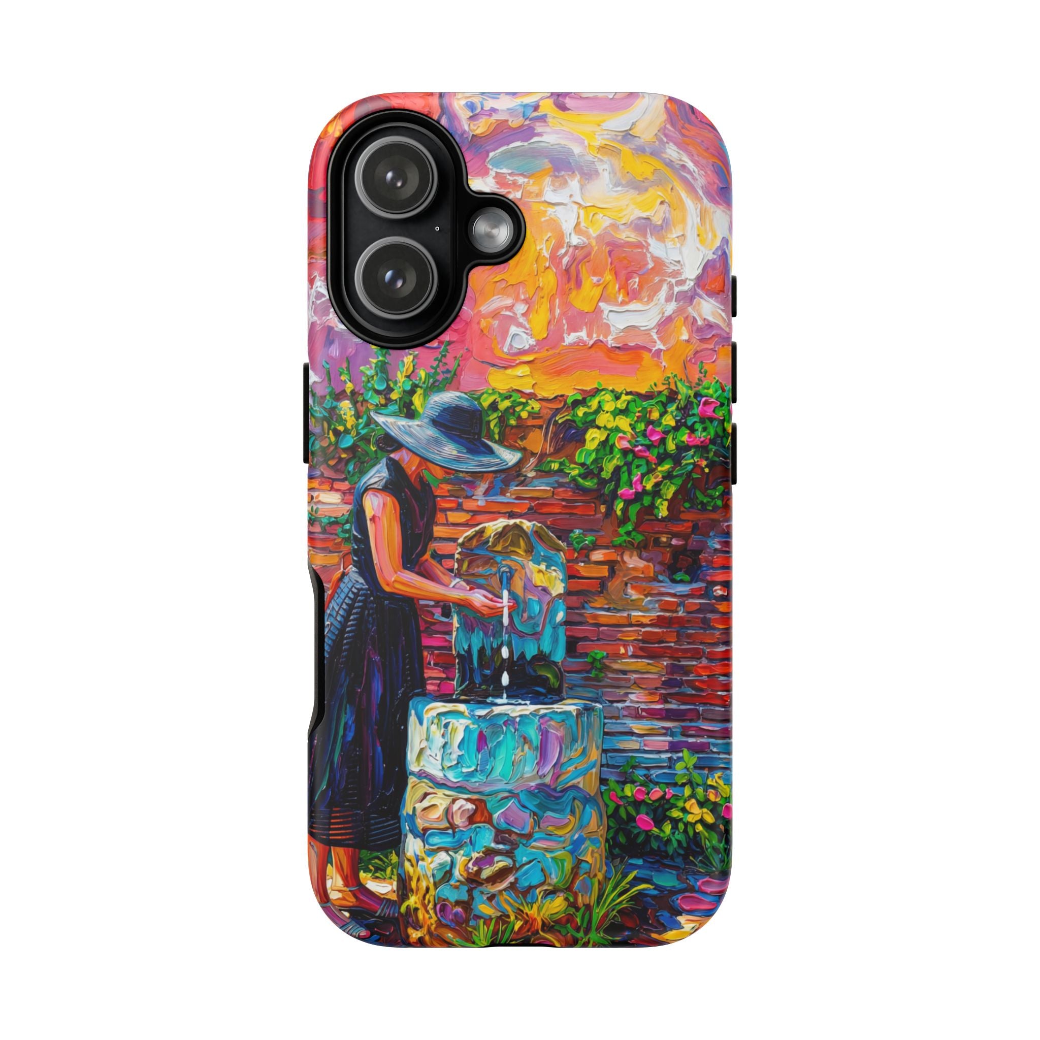 Artistic Garden iPhone Case | Woman at Fountain Colourful Painterly Design