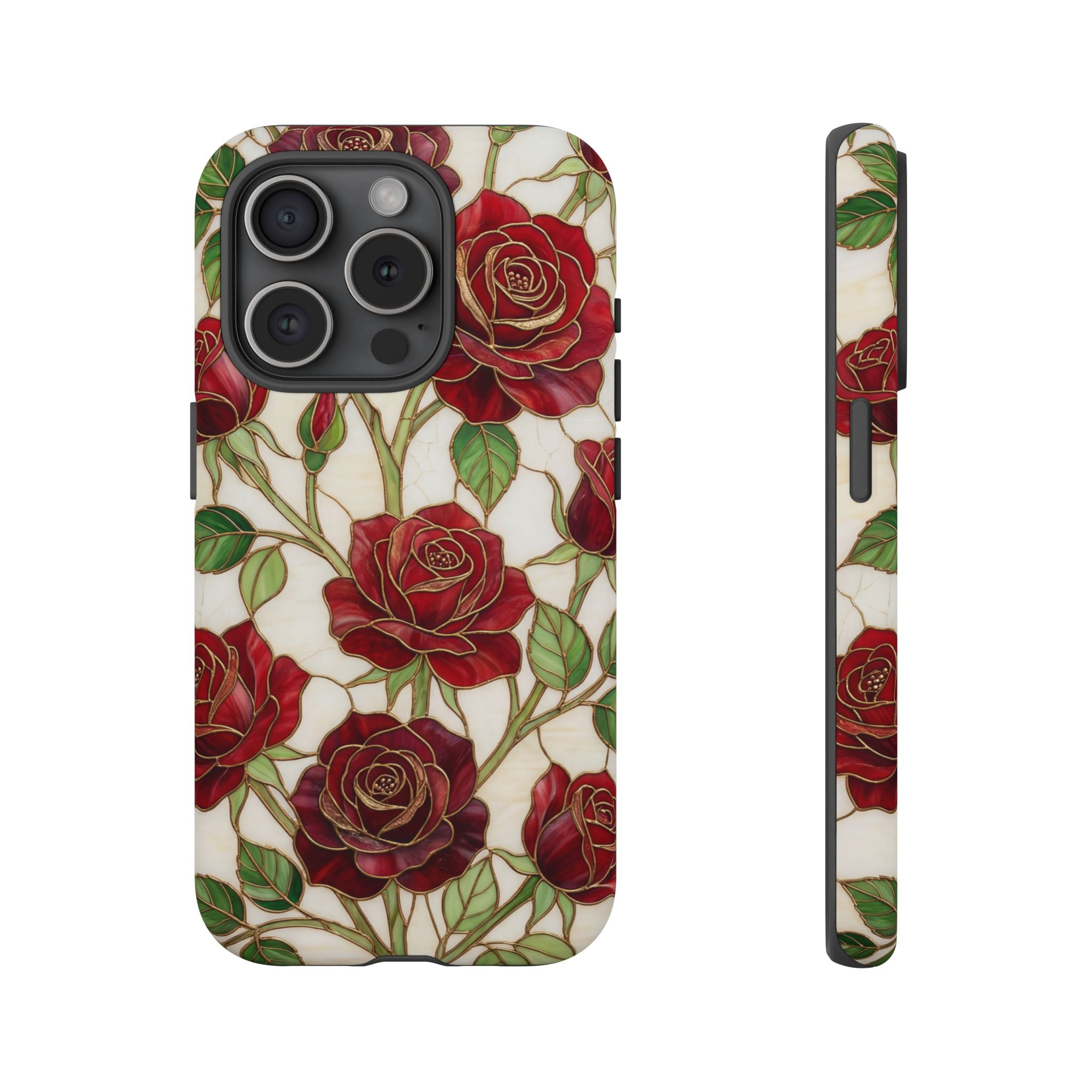 Red Rose Pattern Tough iPhone Case — Vintage Floral iPhone Protection