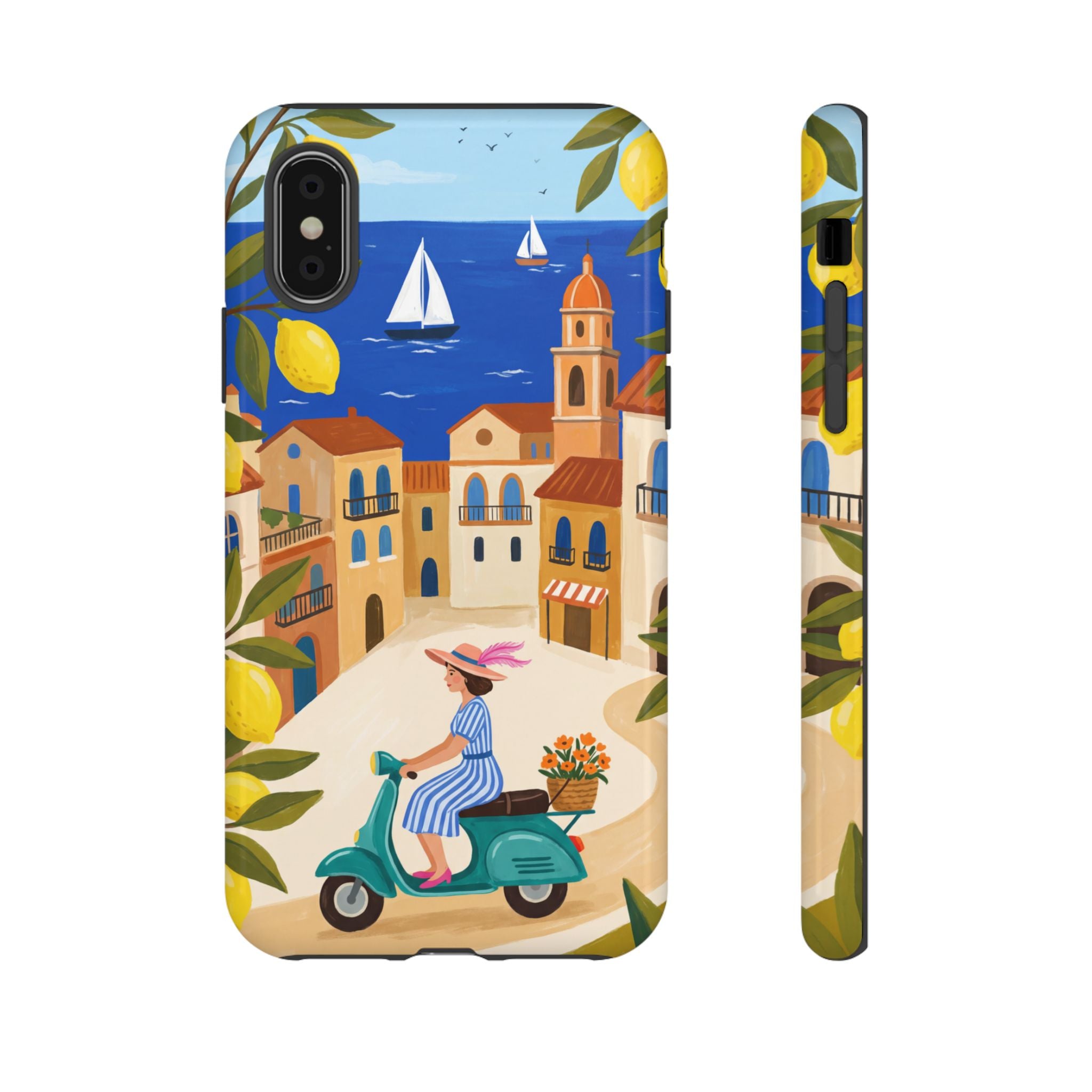 Mediterranean Scooter iPhone Case | Coastal Lemon Grove Design