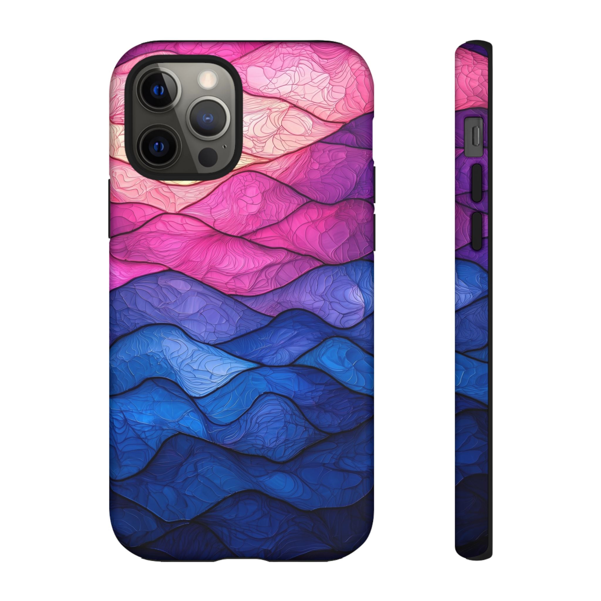 Abstract Ocean Waves iPhone Case — Pink & Blue Gradient Tough Case