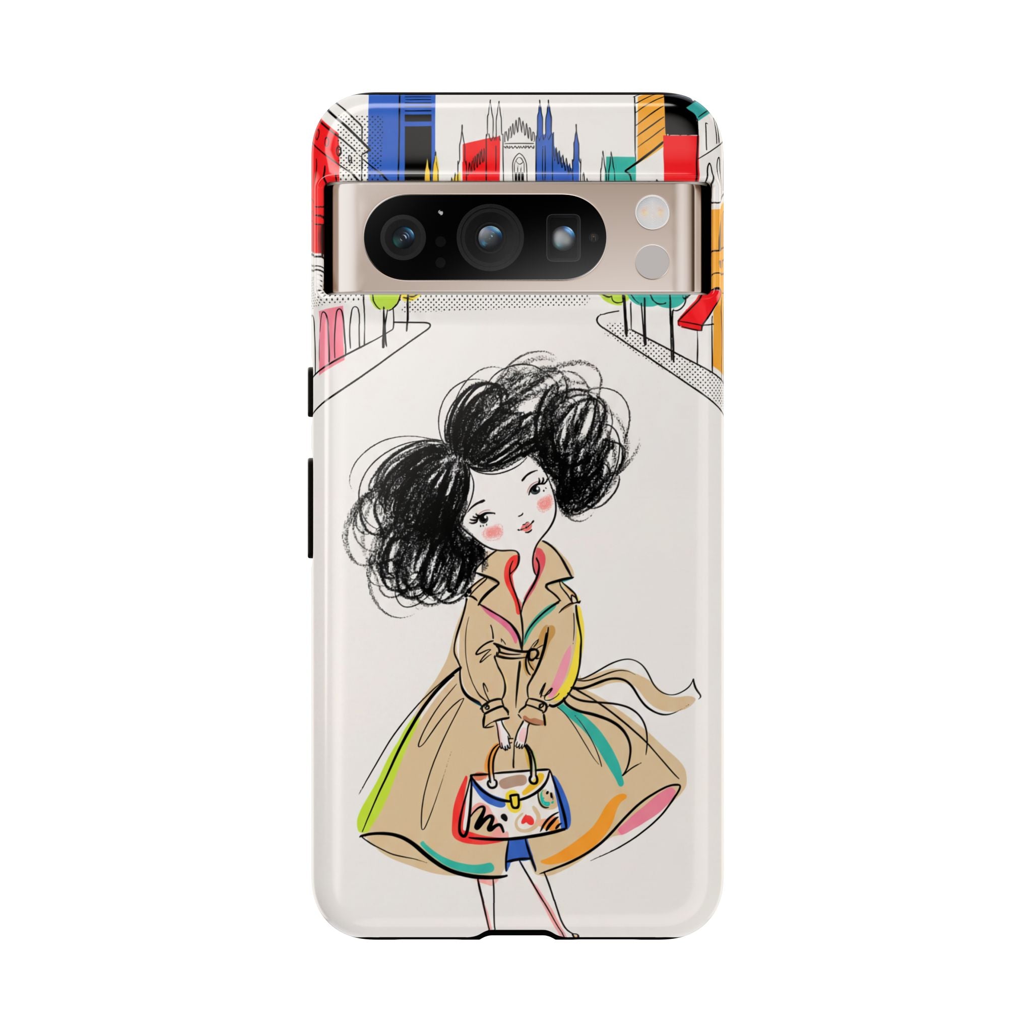 Illustrated Trench Coat Fashion Chic City Girl Google Pixel Phone Case