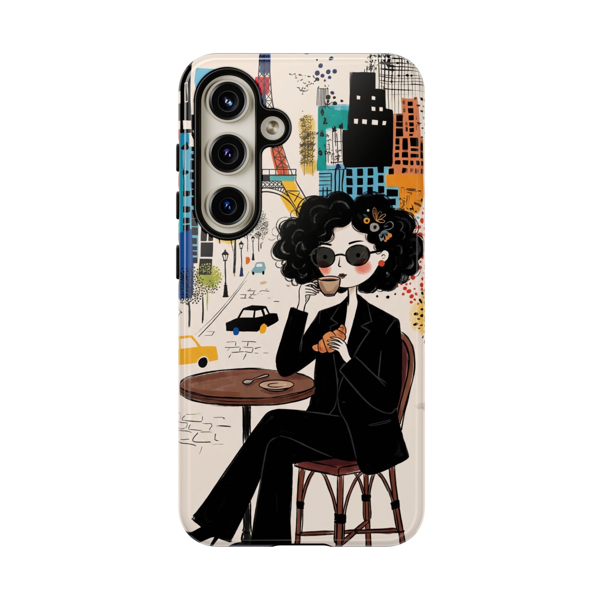 Paris Cafe Chic Samsung Galaxy Phone Case | Stylish Woman Illustration iPhone Cover