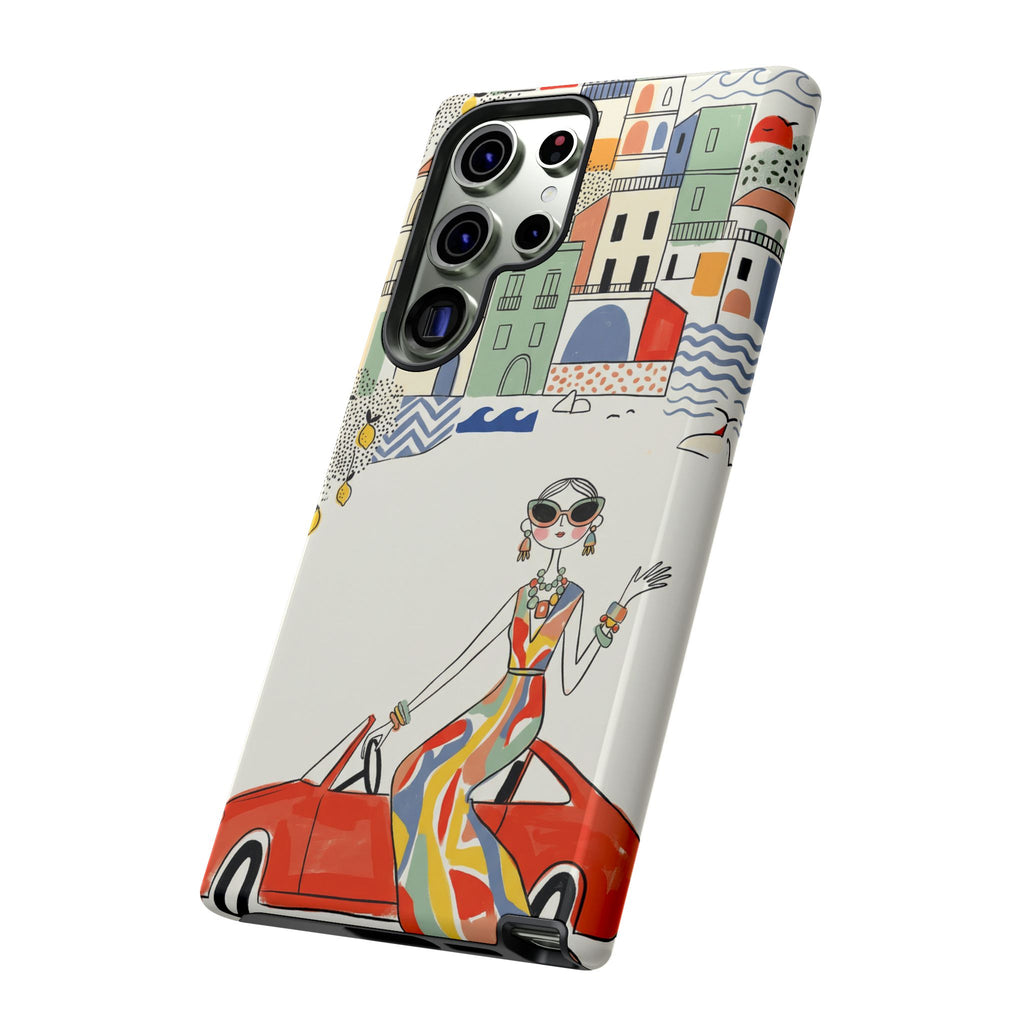 Stylish Riviera Samsung Galaxy Phone Case | Chic Retro Woman in Convertible Design
