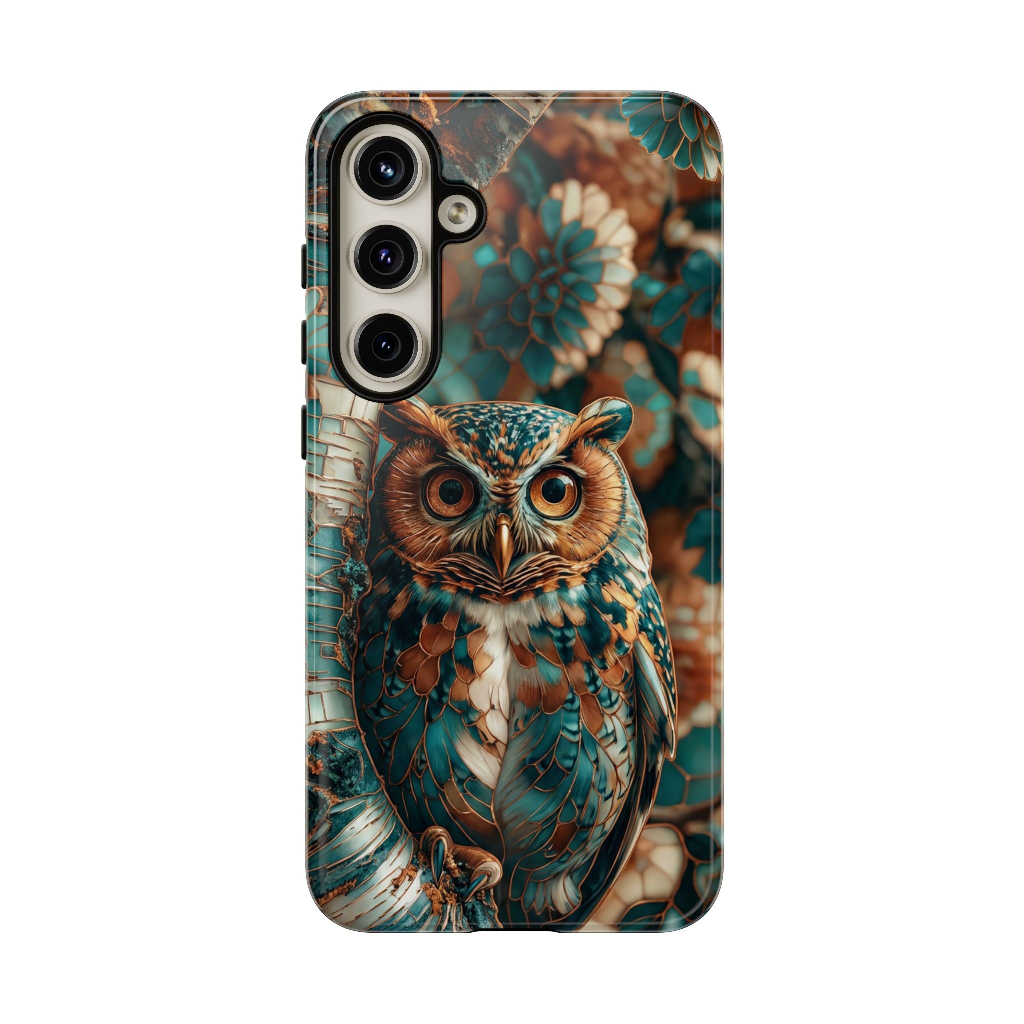 Owl Forest Tough Samsung Galaxy Case | Teal & Brown Rustic Wildlife Protective Cover
