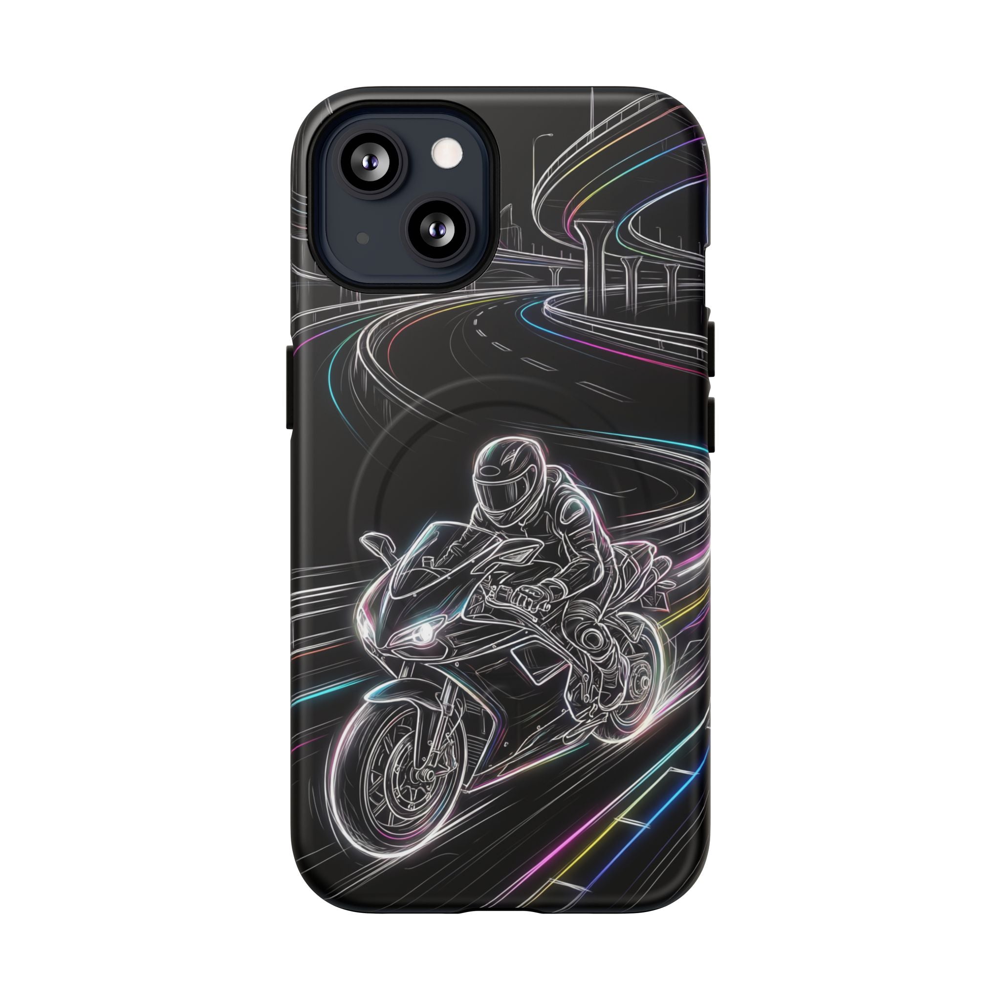 Neon Night Rider MagSafe iPhone Case | Motorcycle Racing Protective Cover