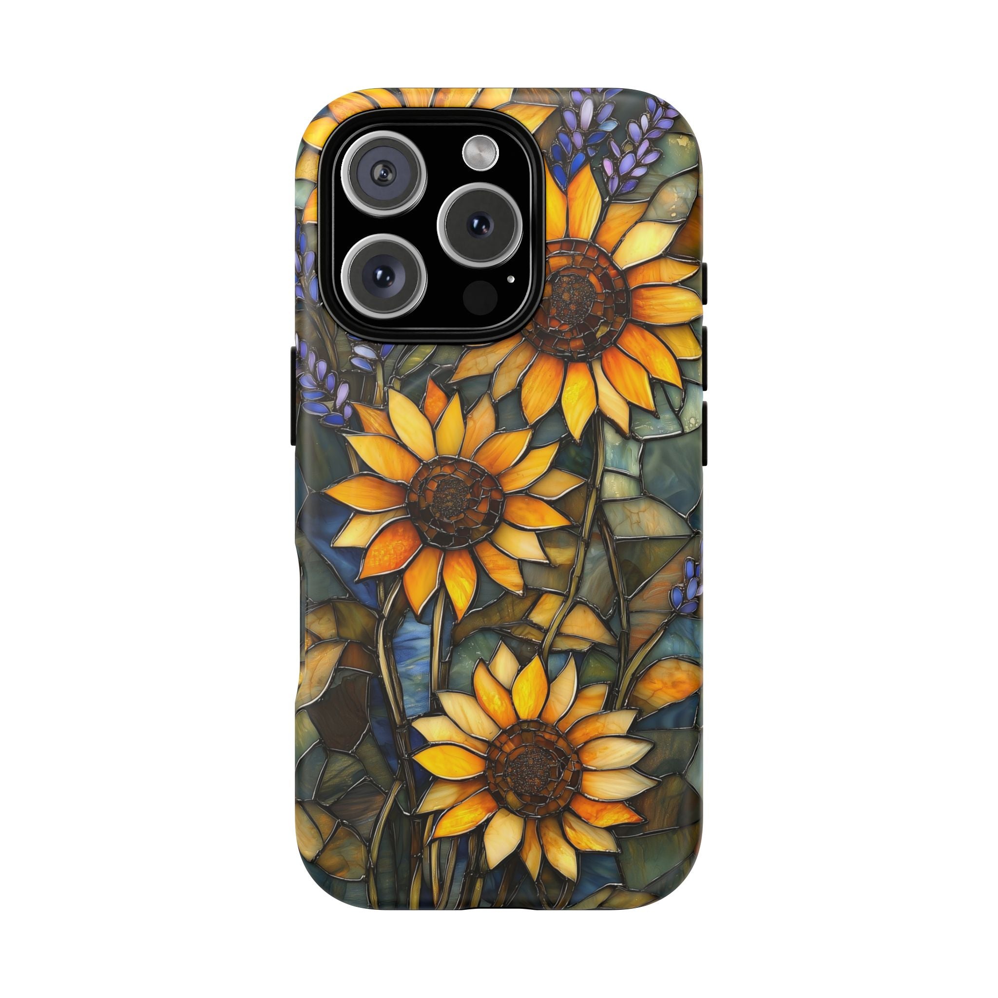 Custodia MagSafe resistente per iPhone con motivo a girasole in vetro colorato