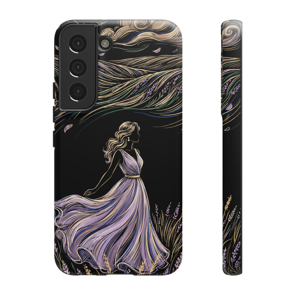 Cover per telefono Samsung Galaxy Lavander Breeze | Elegante protezione floreale con donna danzante