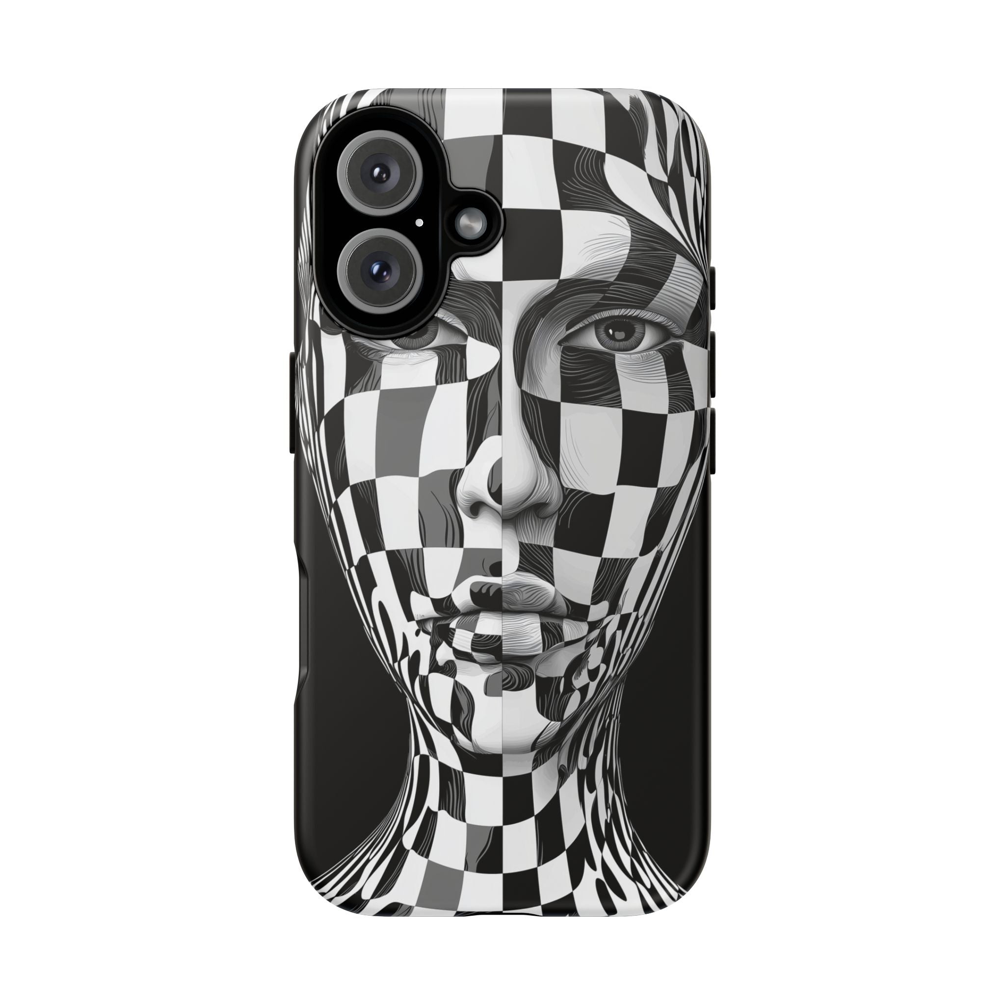 Checkerboard Face Tough Google Pixel Case — Black & White Surreal Art Protective Cover