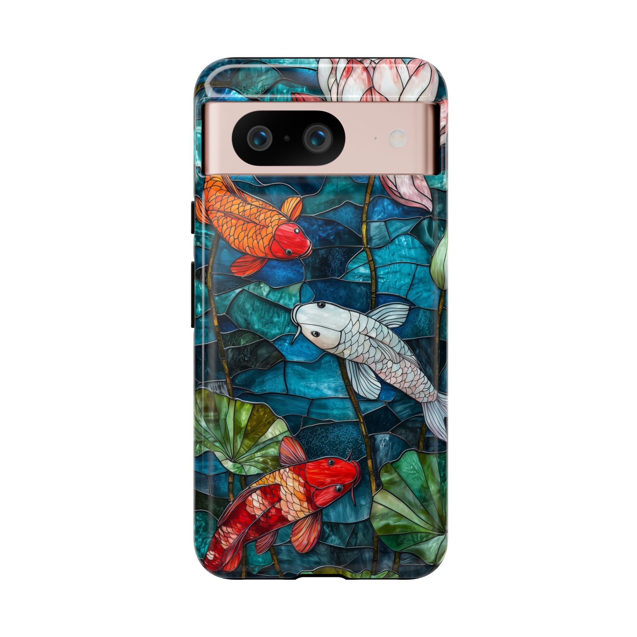 Koi Pond Tough Google Pixel Case — Stained Glass Lotus & Koi Design