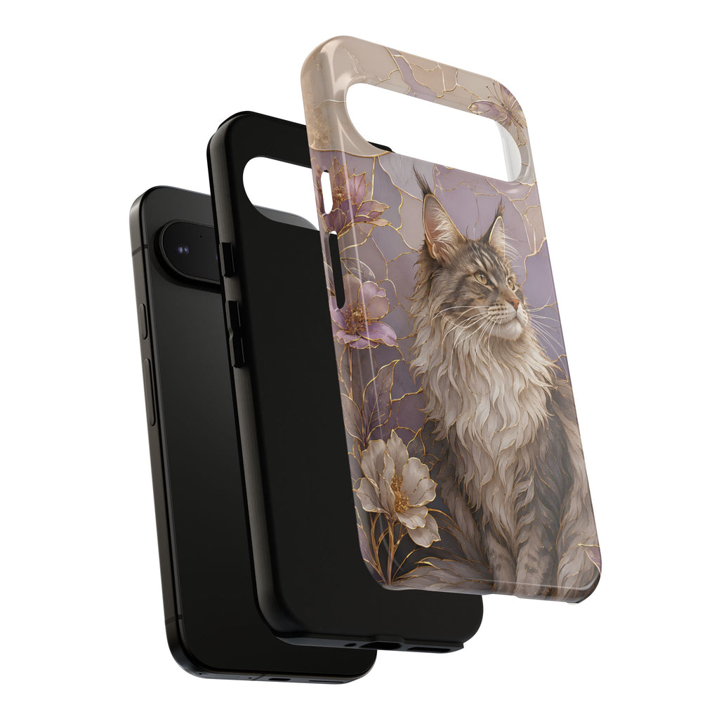 Maine Coon Cat Google Pixel Phone Case | Floral Cat Phone Case