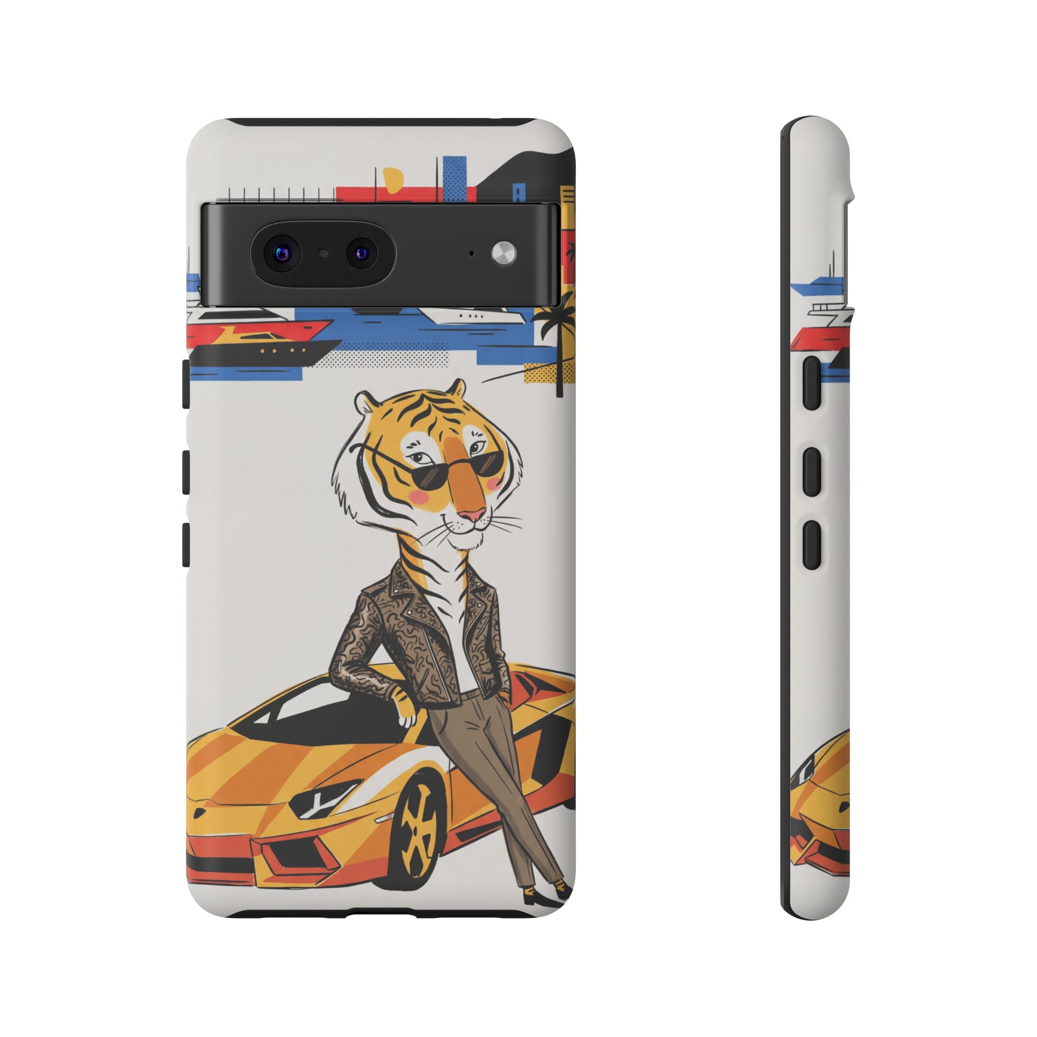 Stylish Tiger with Sports Car Illustration Google Pixel Phone Case