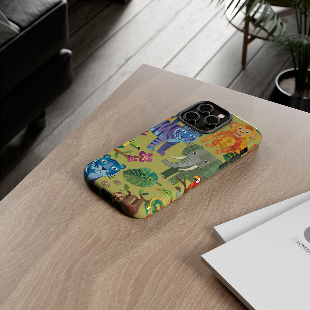 Jungle Animals Tough iPhone Case | Colorful Tiger, Elephant & Monkey Protective Cover