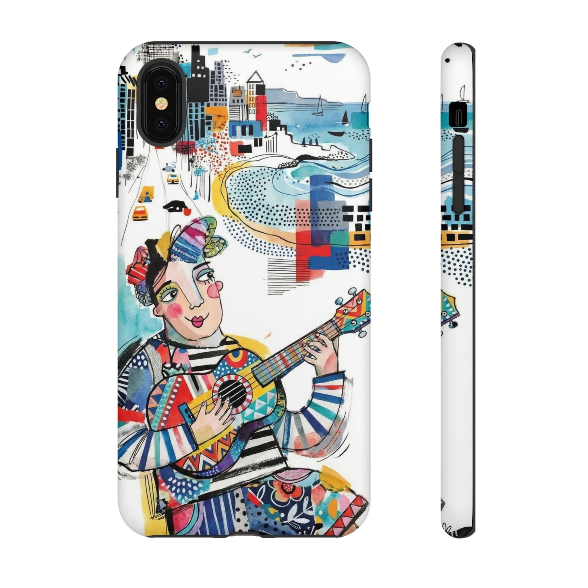 Artistic Musician iPhone Case | Colorful Guitar Cityscape Tough Case