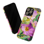 Floral Watercolor Tough iPhone Case | Pink Lotus Garden Protective Cover