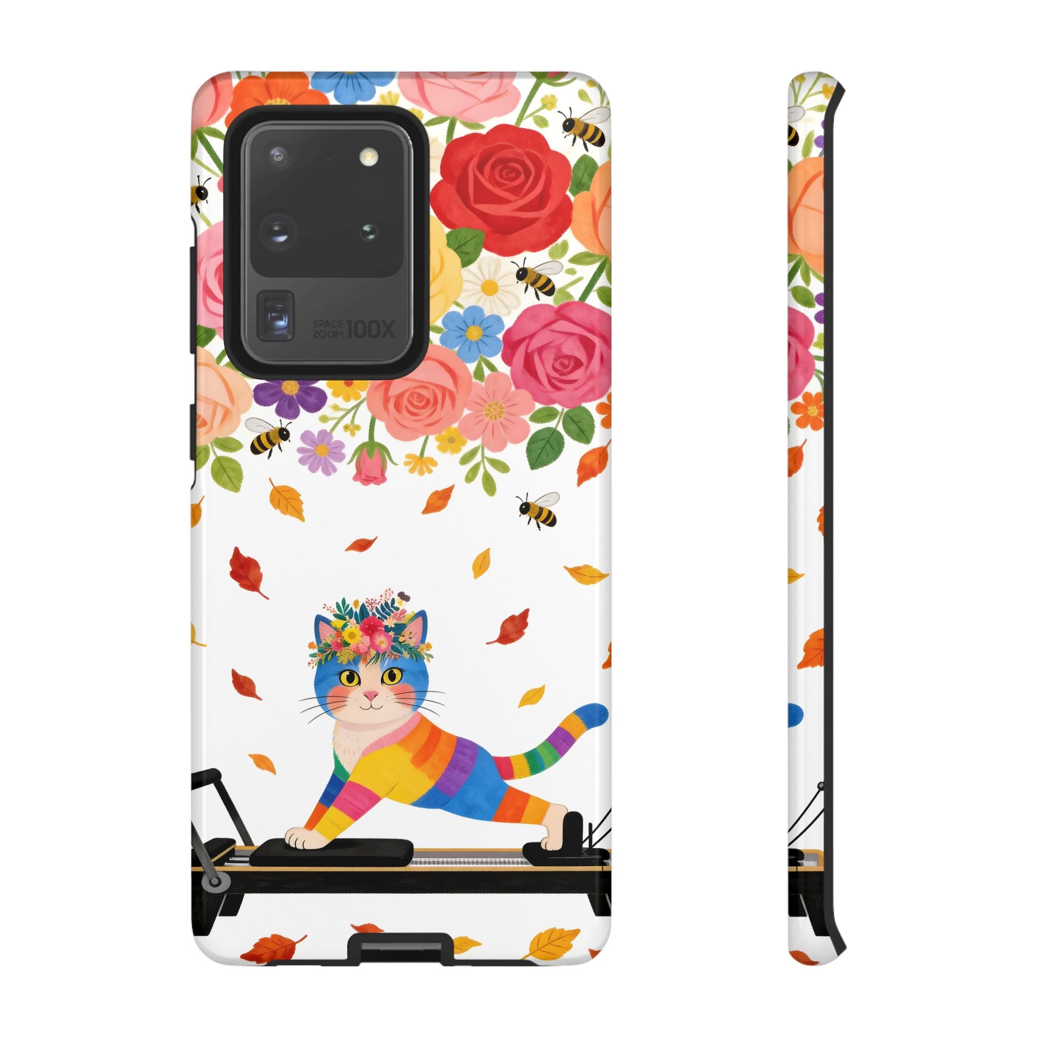 Floral Rainbow Cat Tough Samsung Galaxy Phone Case — Colorful Pilates Cat Design