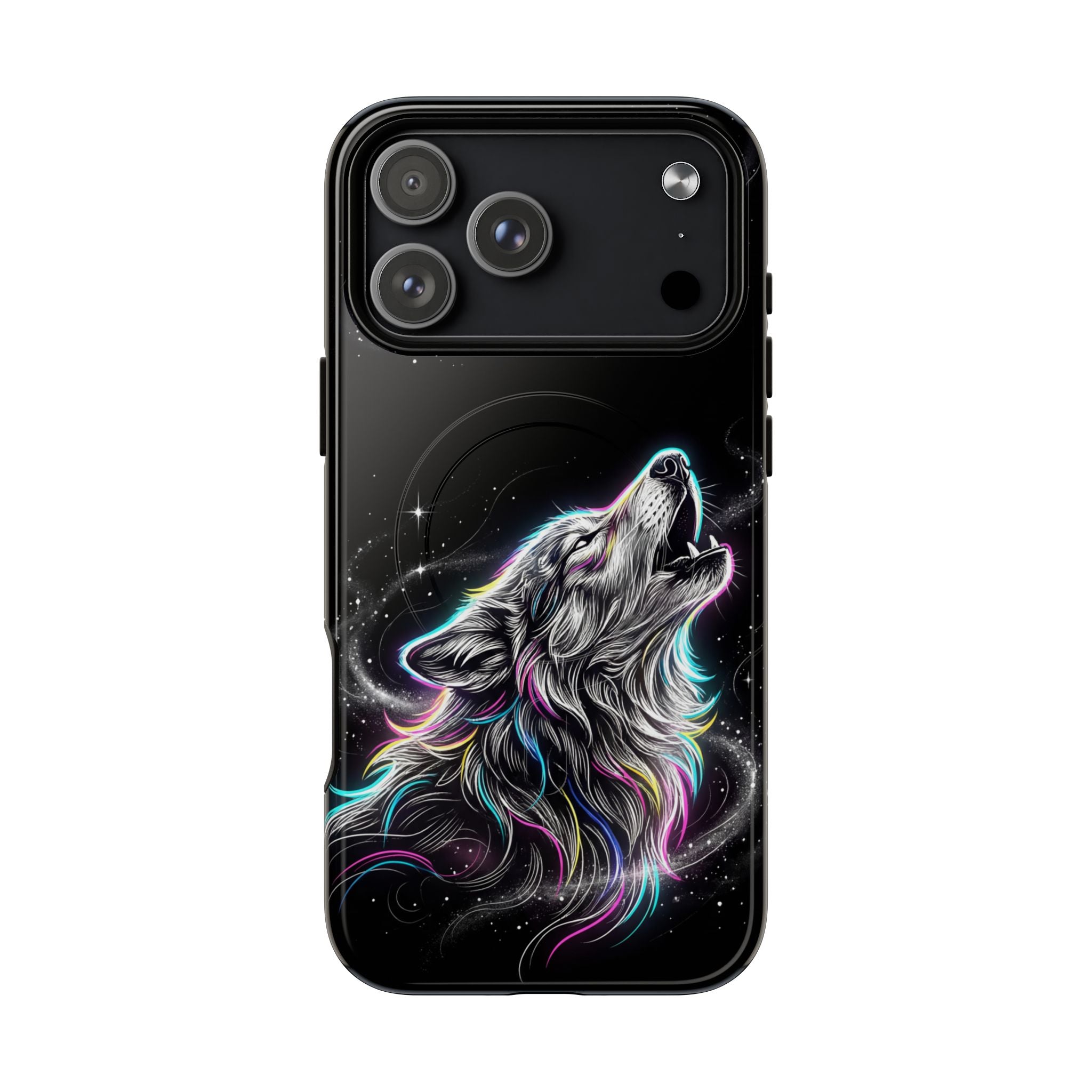 Wolf Galaxy Tough MagSafe iPhone Case | Colorful Howling Wolf Space Design