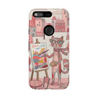 Artistic Cat Google Pixel Phone Case | Painter Kitty Illustration Tough Case