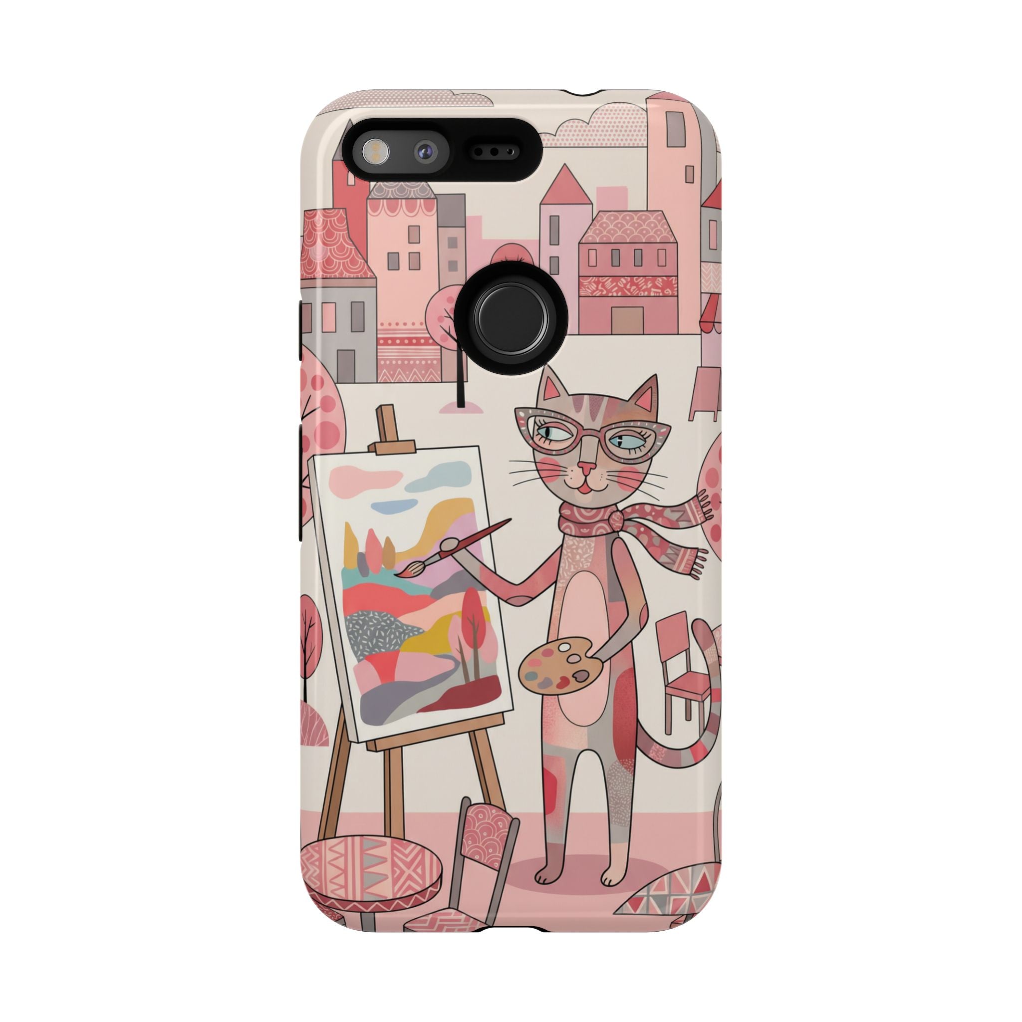 Artistic Cat Google Pixel Phone Case | Painter Kitty Illustration Tough Case