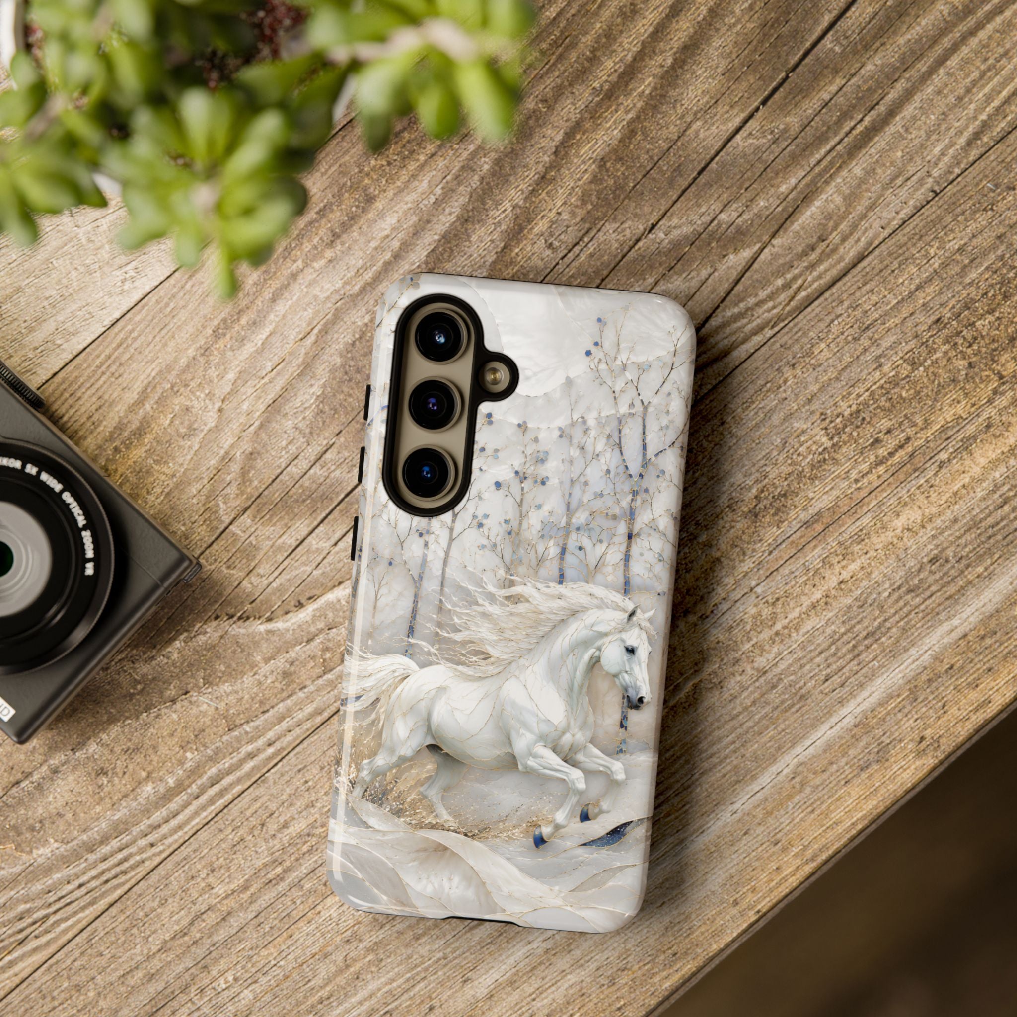 White Horse Samsung Galaxy Phone Case | Winter Forest iPhone Case