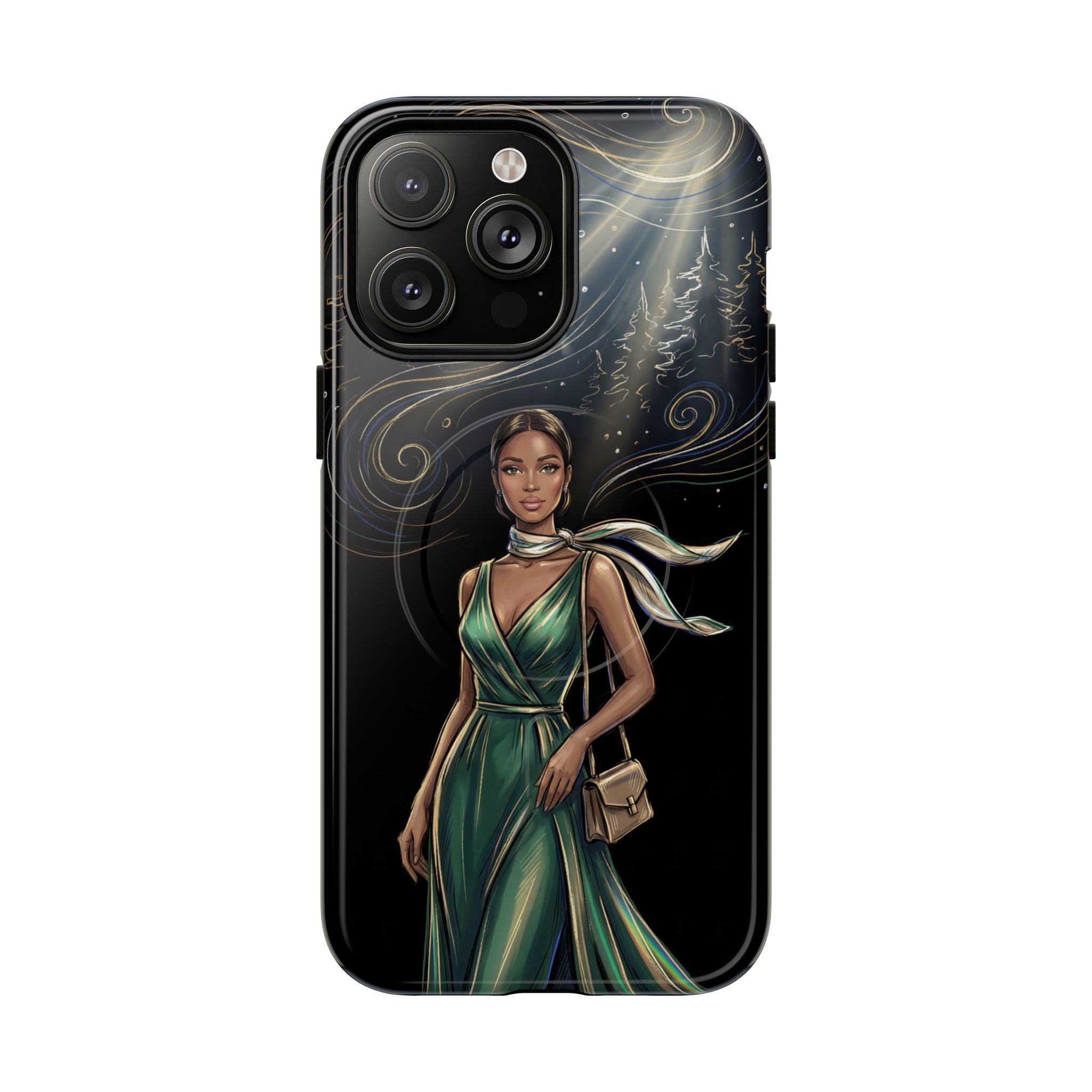 Elegant Woman in Green Dress Art Protective Tough MagSafe iPhone Case