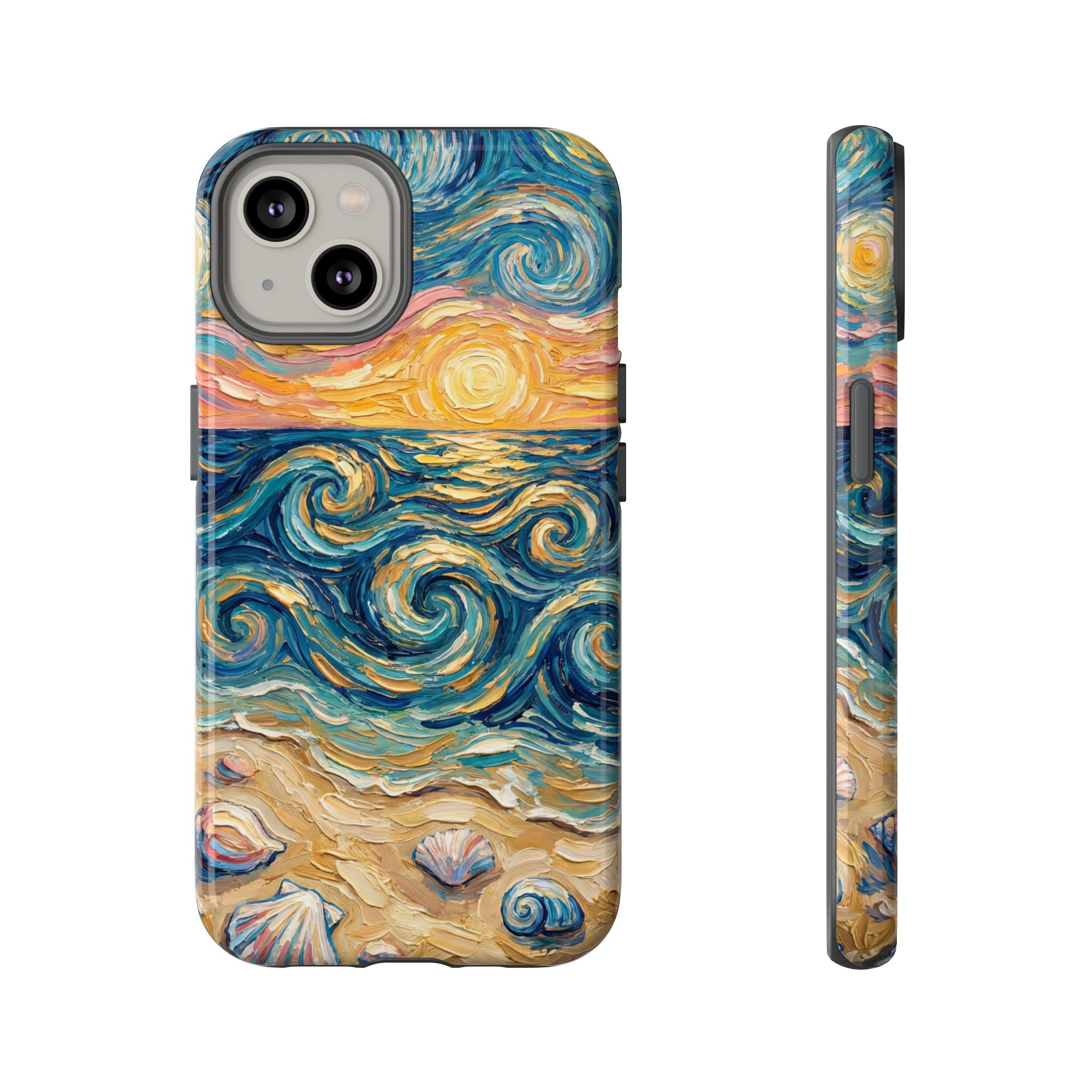 Sea Sunset iPhone Case — Van Gogh‑Style Beach Waves with Shells