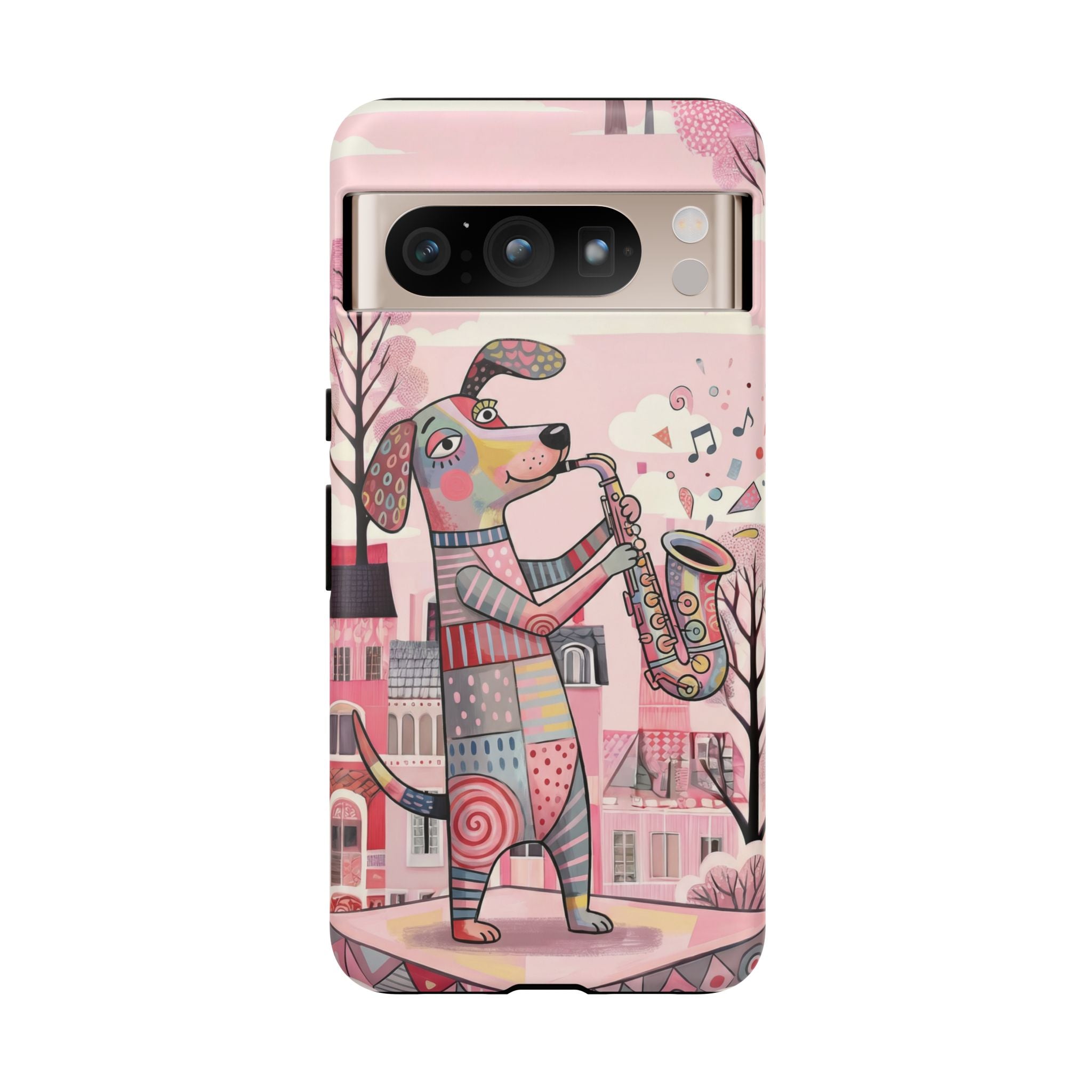 Saxophone Dog Google Pixel Phone Case | Cute Pink Musical Art Protective Case