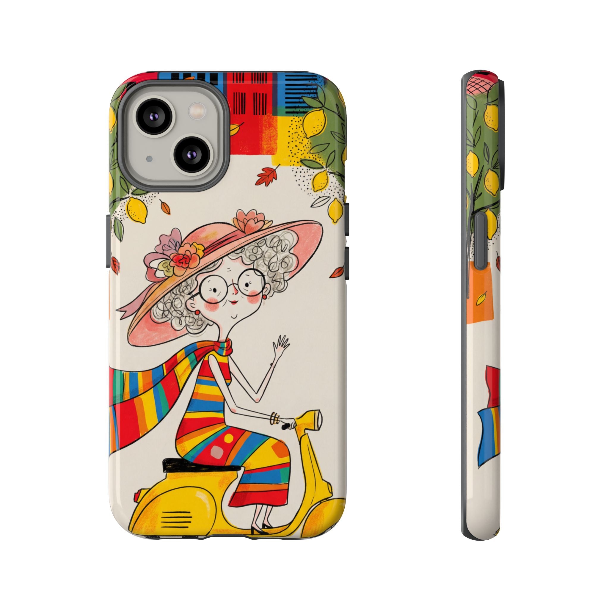 Vintage Scooter Granny iPhone Case | Colourful Retro Elderly Lady Design