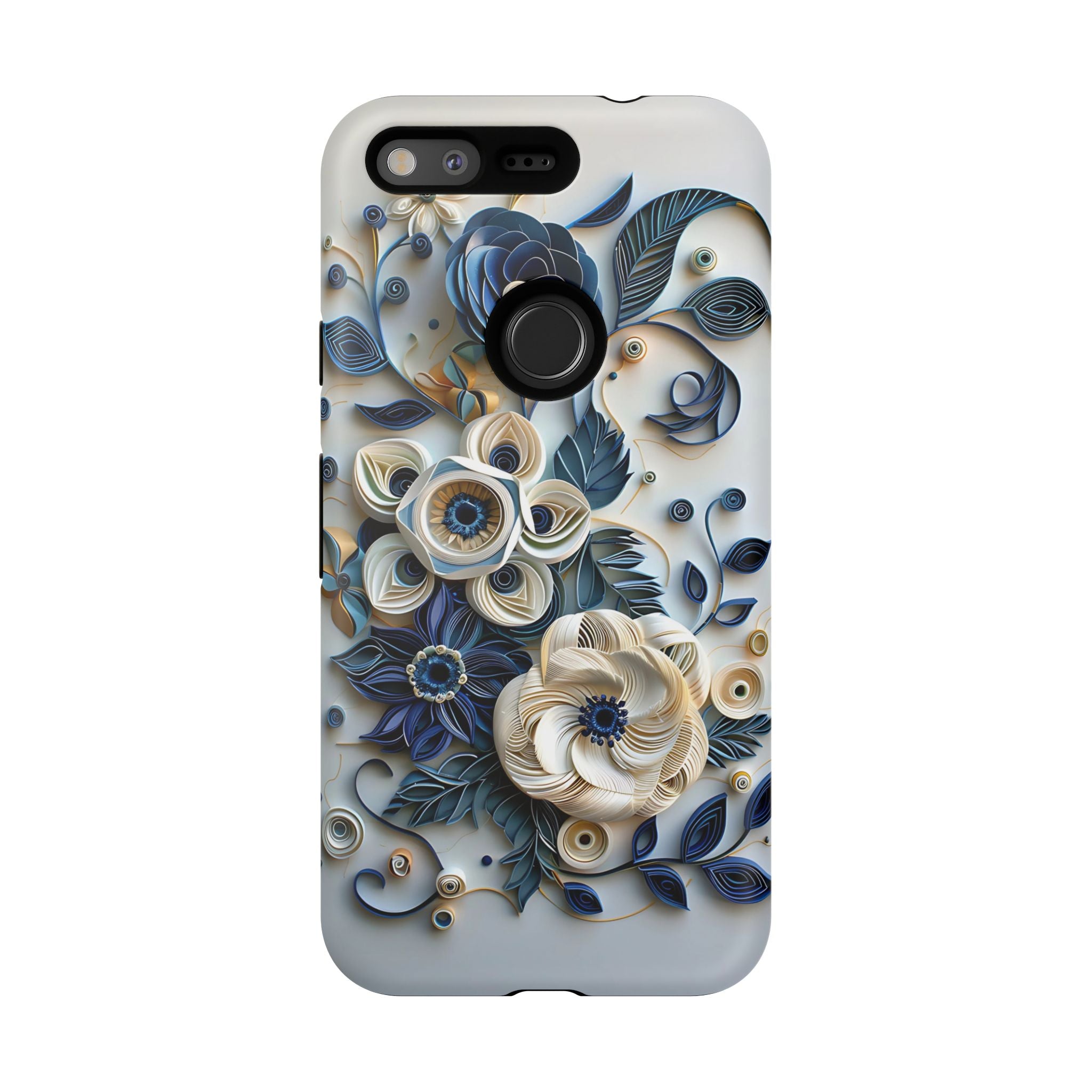 Floral Quilled Art Google Pixel Case — Blue & Cream Decorative Protection