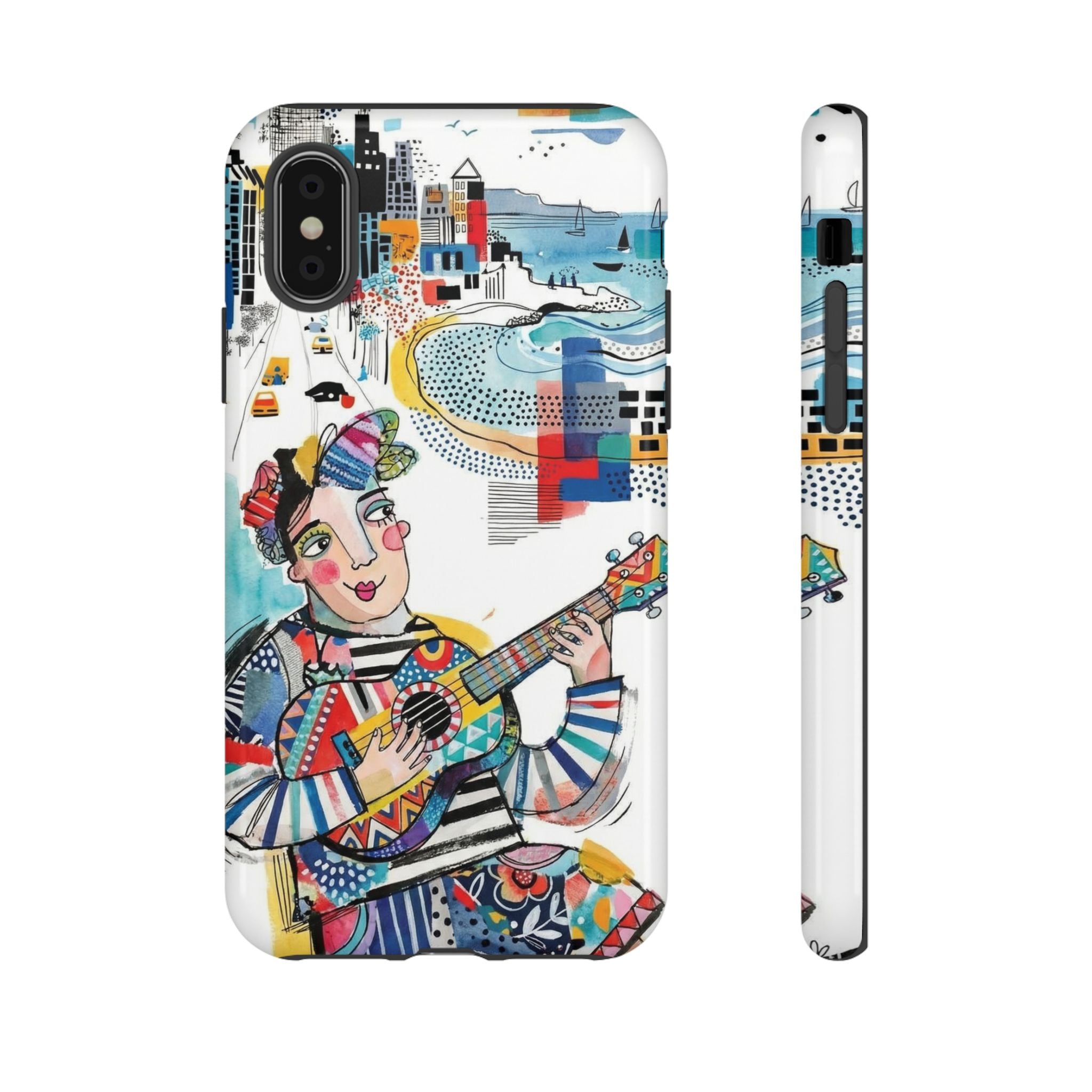 Artistic Musician iPhone Case | Colorful Guitar Cityscape Tough Case