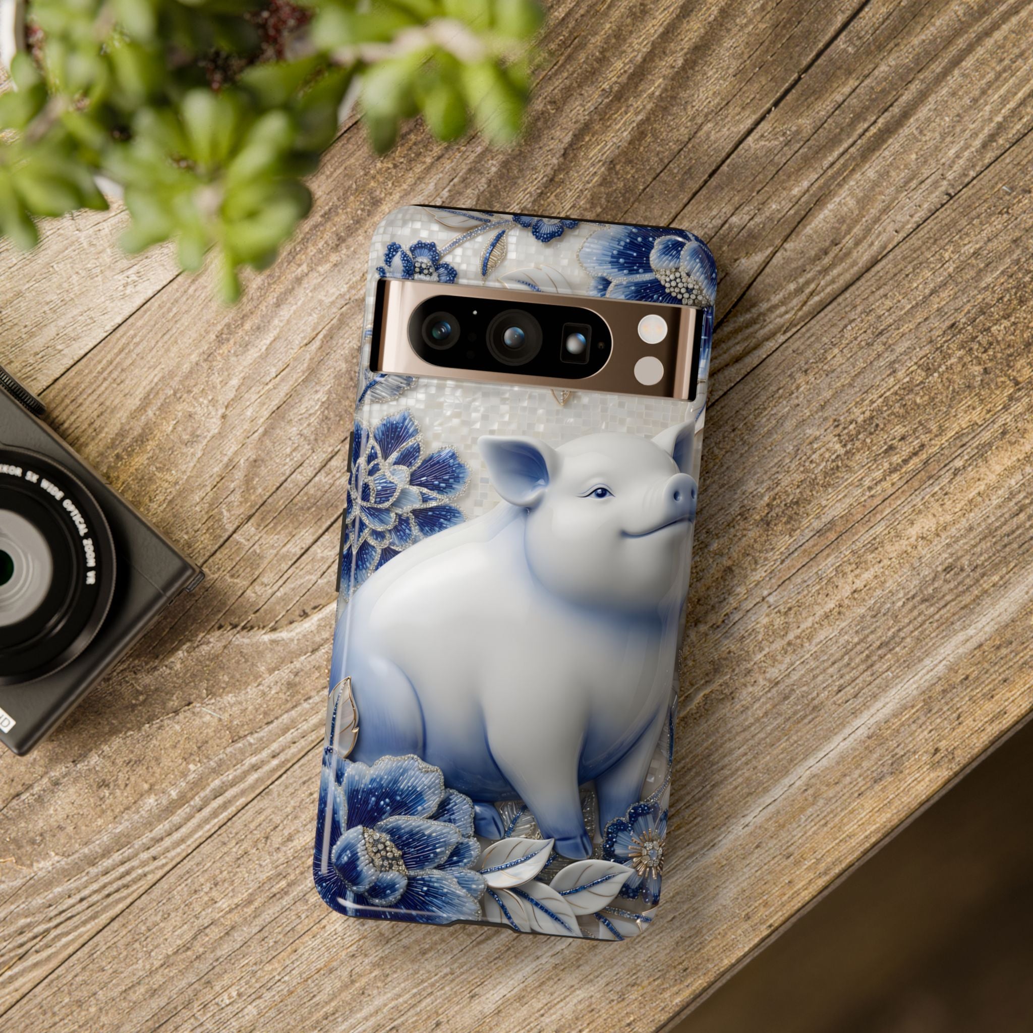 Asian Zodiac Pig Google Pixel Phone Case | Blue & White Porcelain Slim Protective Shockproof Case| Year of the Pig Gift
