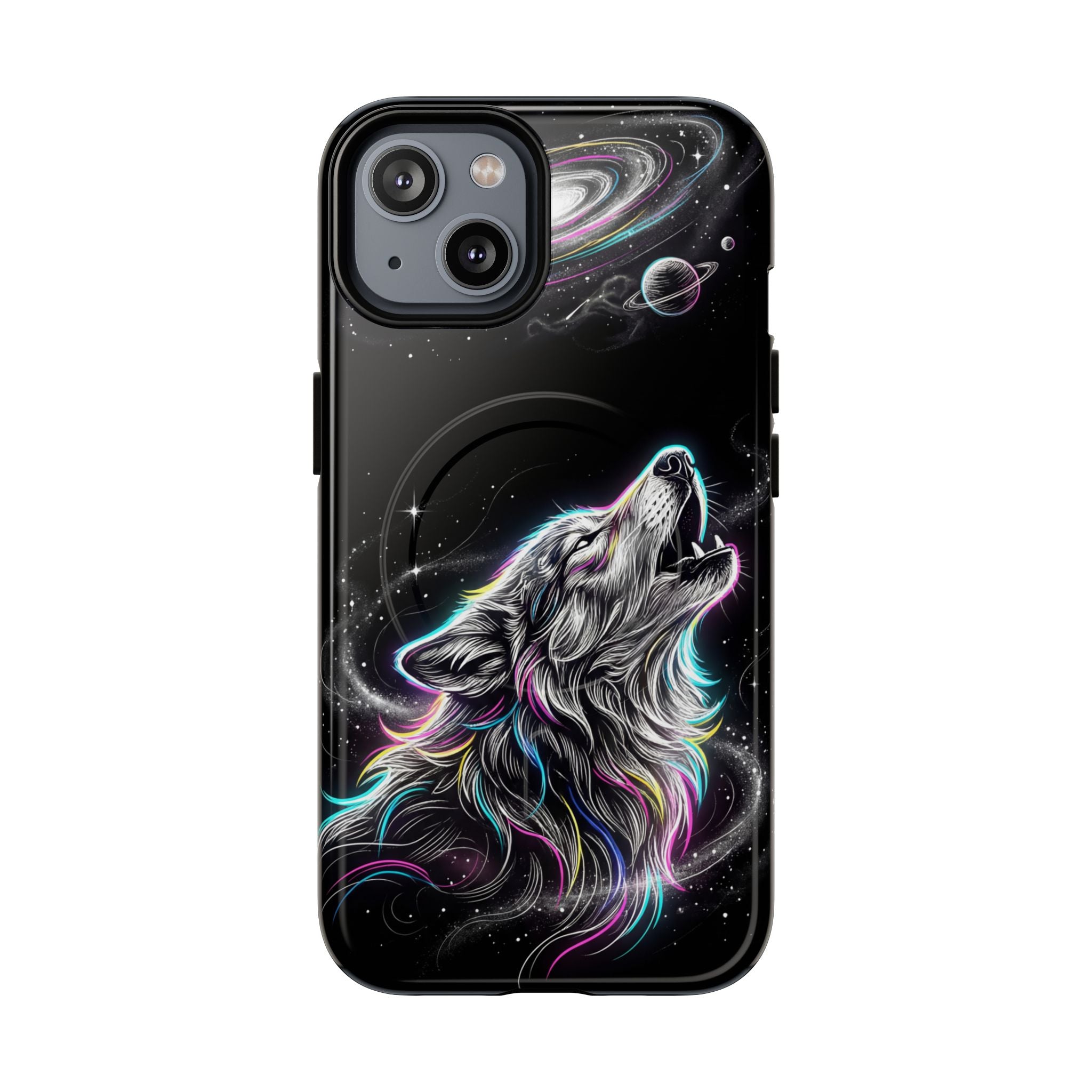 Wolf Galaxy Tough MagSafe iPhone Case | Colorful Howling Wolf Space Design