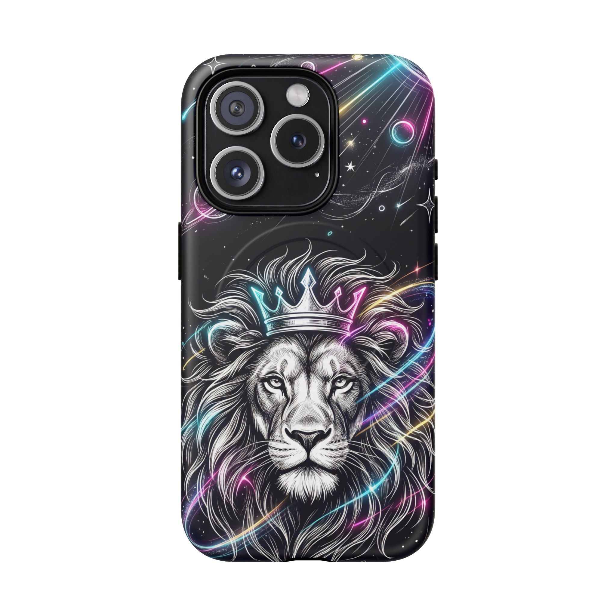 Galaxy Lion MagSafe iPhone Case | Neon Crowned Lion Protective Case