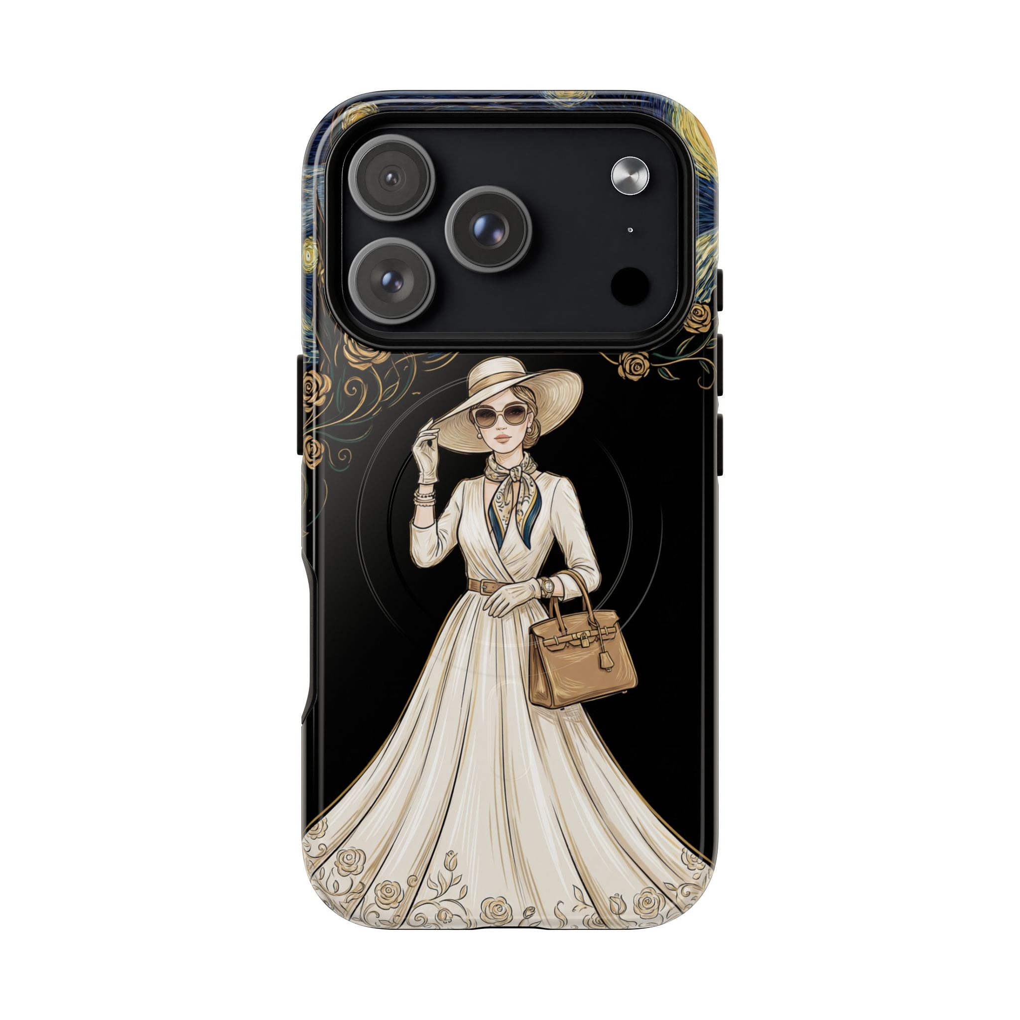 Vintage Starry Night Fashion MagSafe iPhone Case | Elegant Lady in White Dress