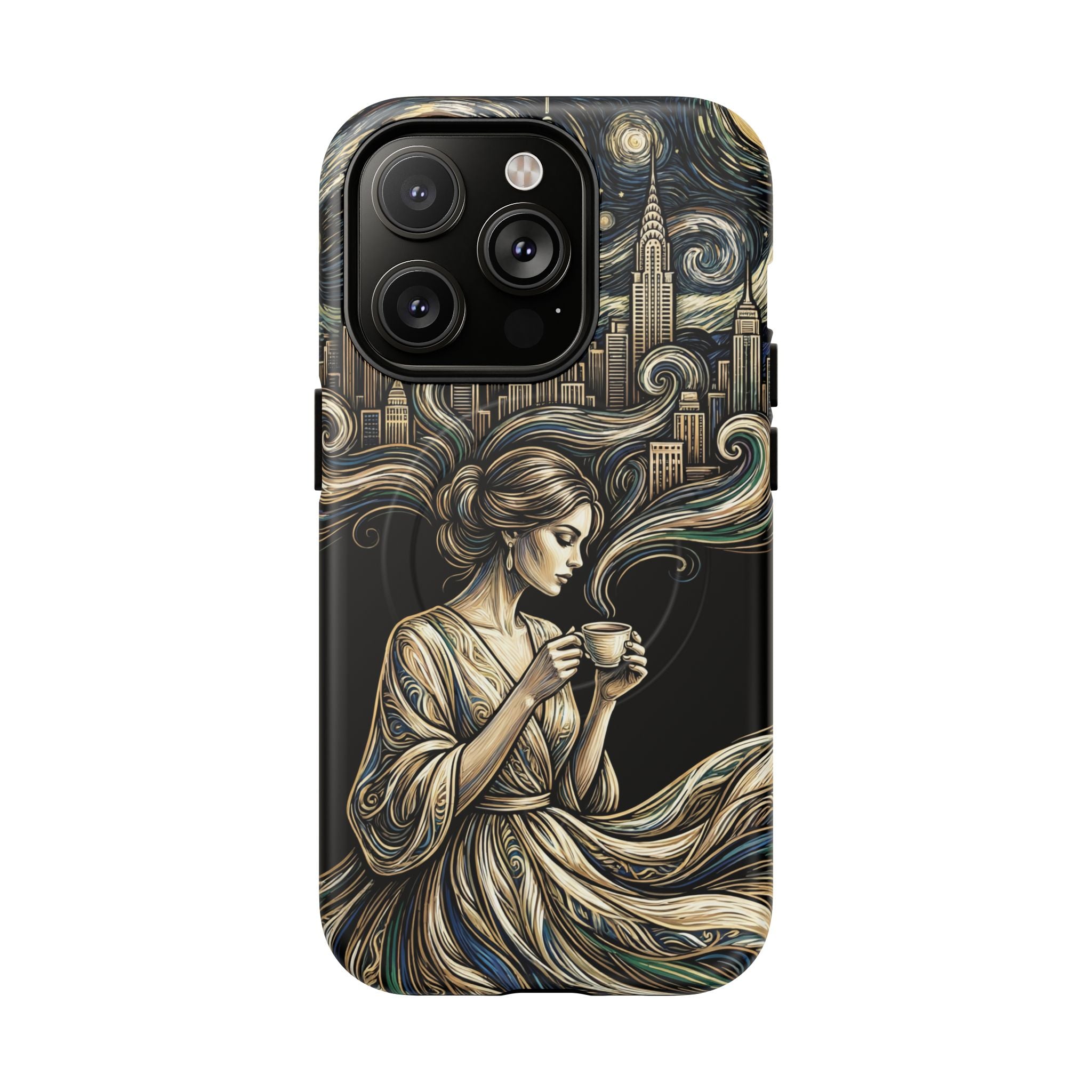 Vintage Cityscape Woman Tea Art MagSafe iPhone Case