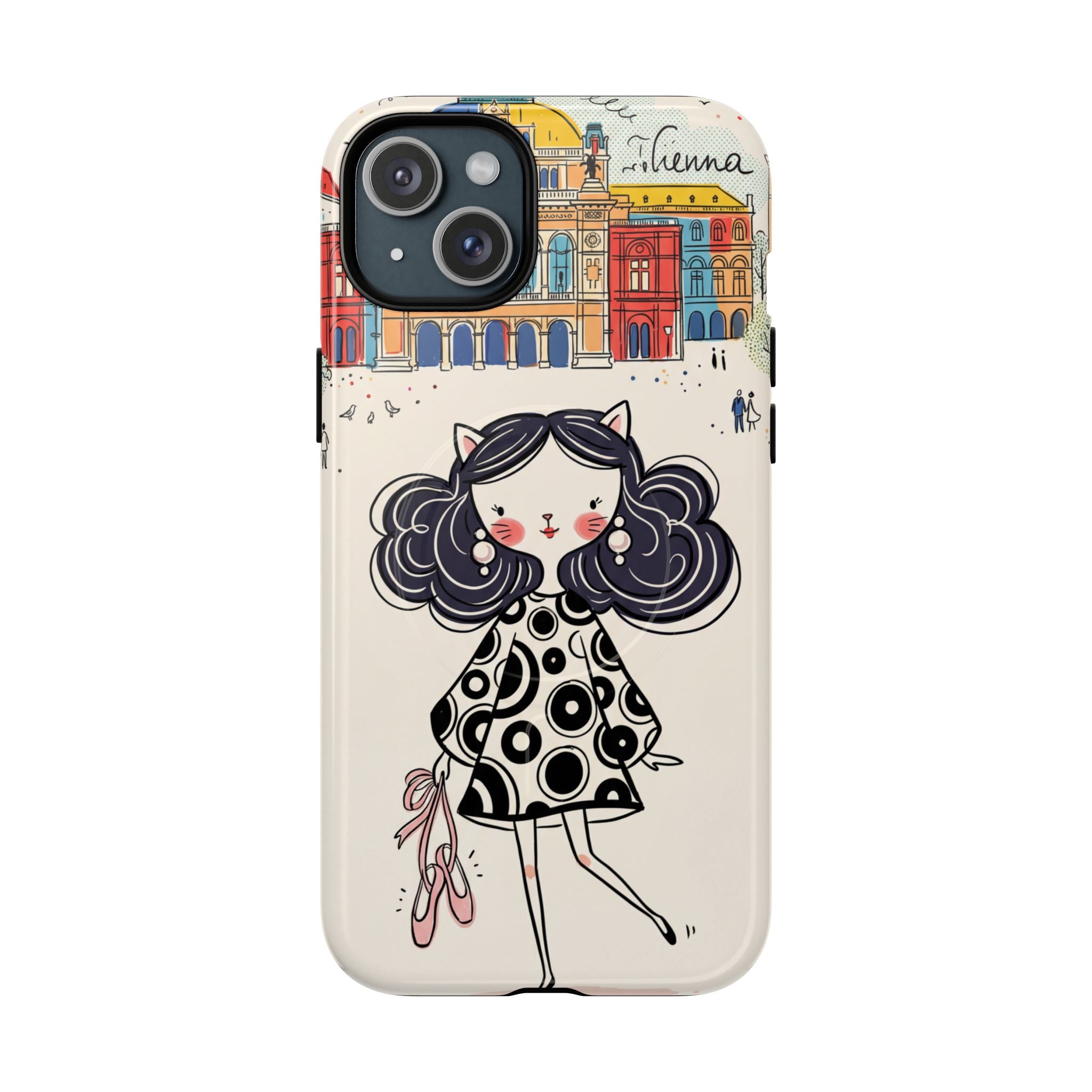 Cute Parisian Cat Girl MagSafe iPhone Case | Ballet Slippers Illustration Tough Case