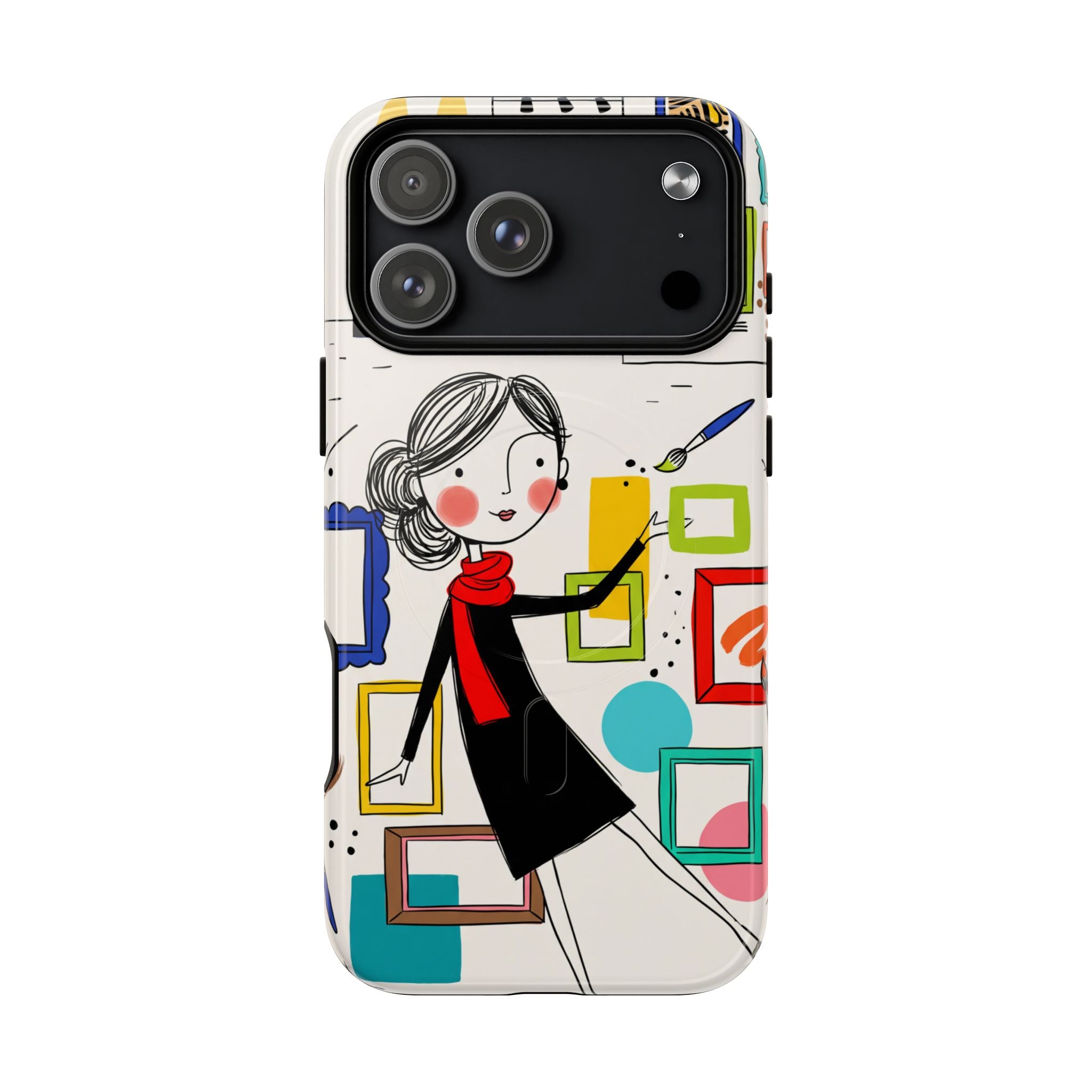 Art Gallery Illustration MagSafe iPhone Case | Cute Woman with Frames Design