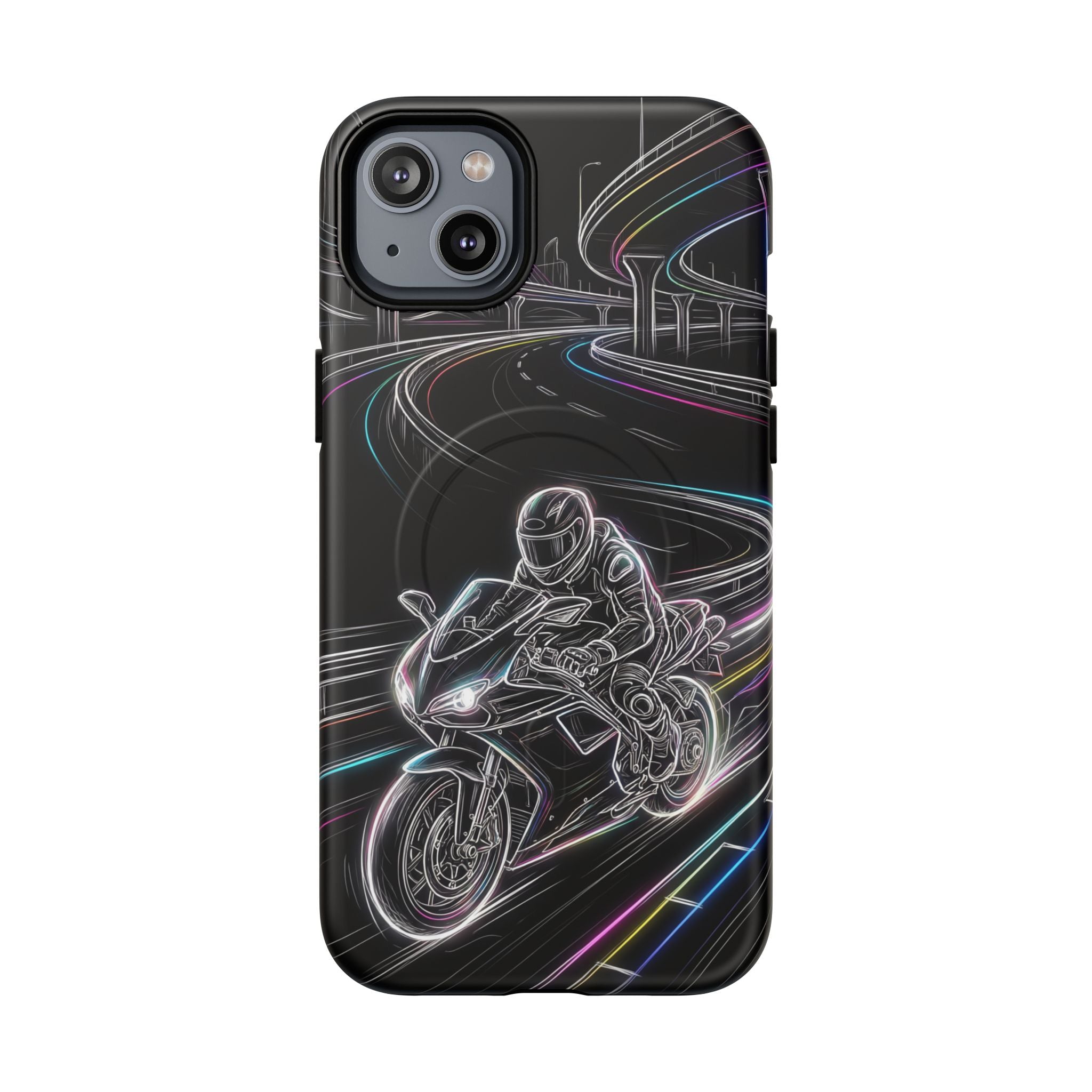 Neon Night Rider MagSafe iPhone Case | Motorcycle Racing Protective Cover