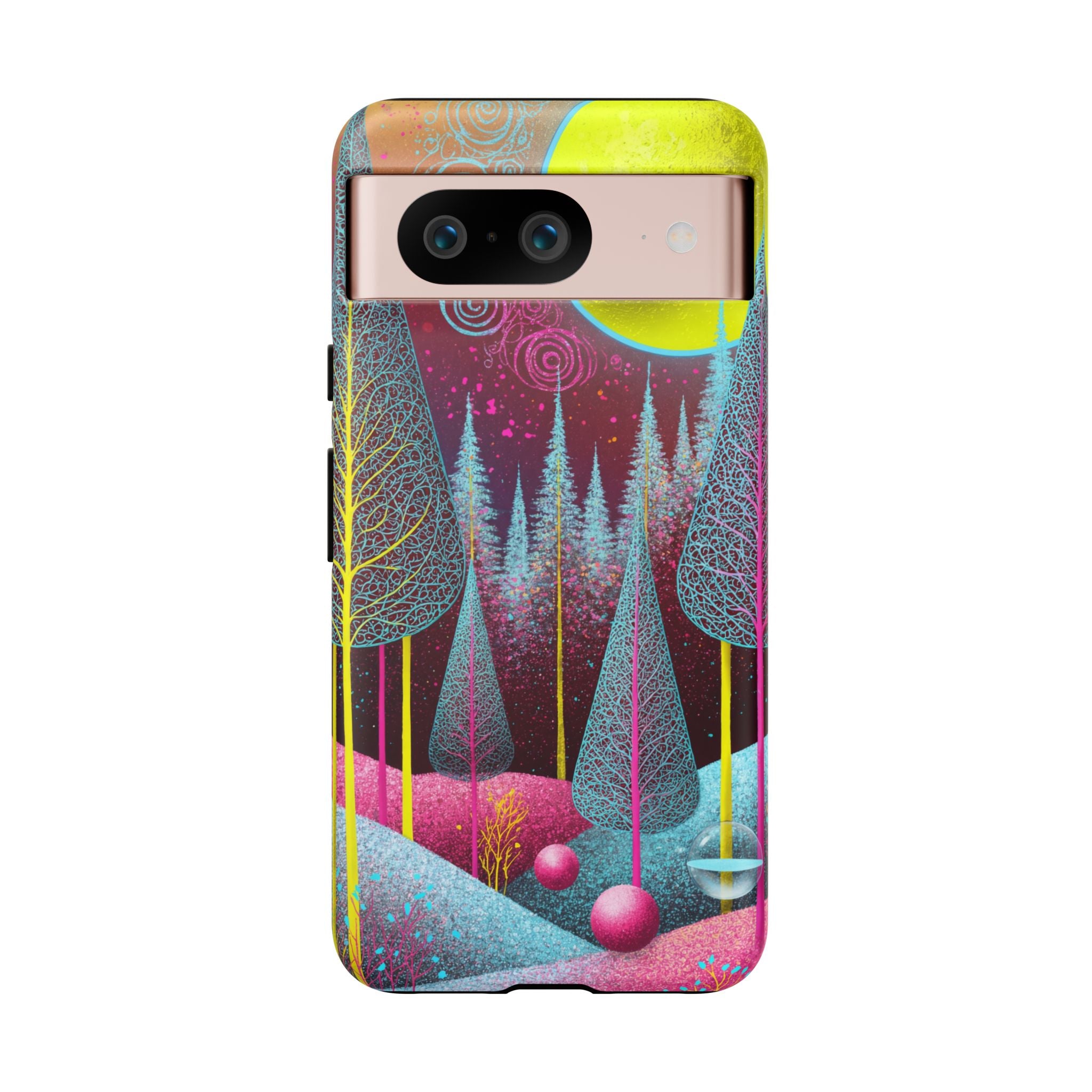 Colorful Surreal Forest Google Pixel Case | Neon Moon, Trees & Abstract Landscape