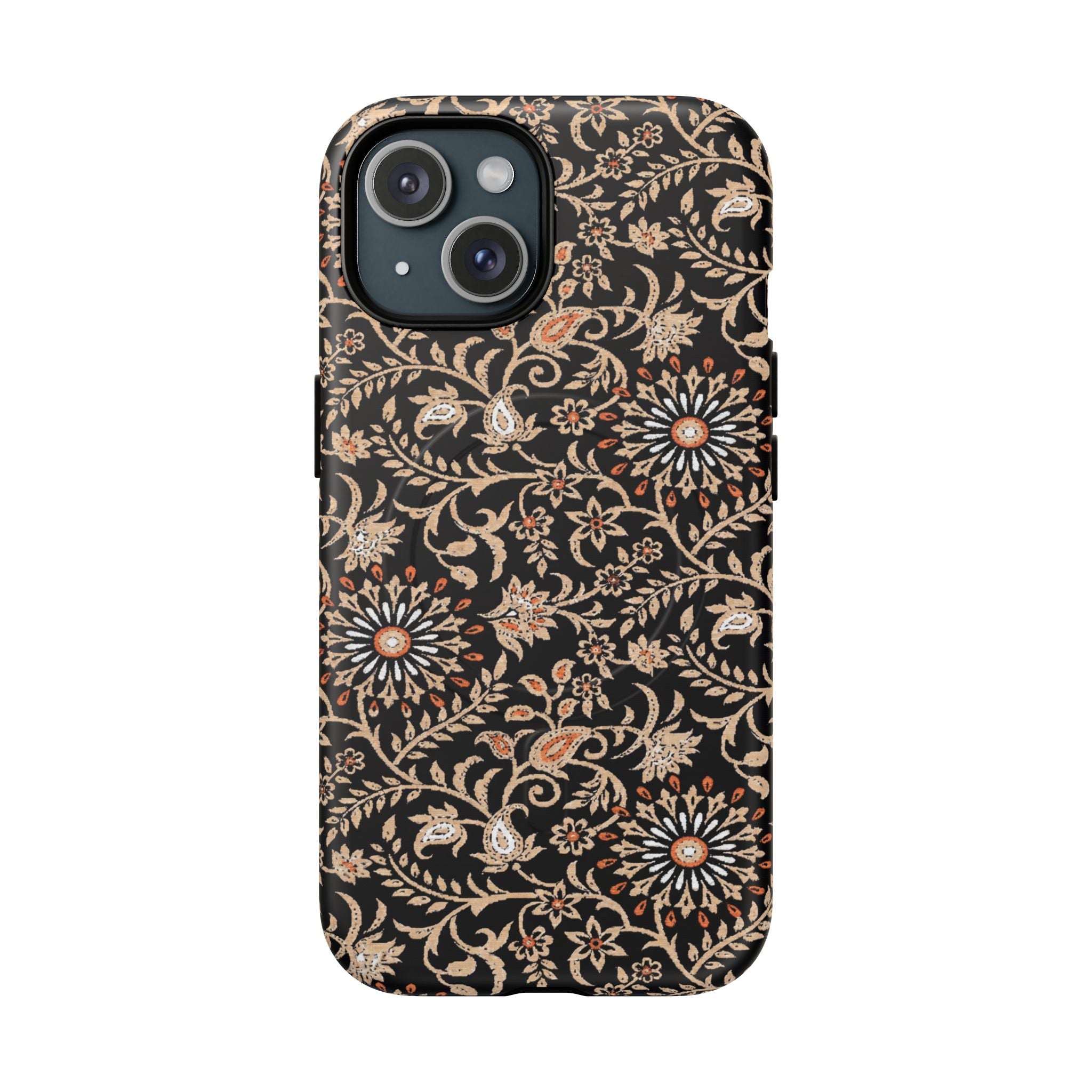 Batik Floral Black Ornate Daisies MagSage Tough iPhone Case
