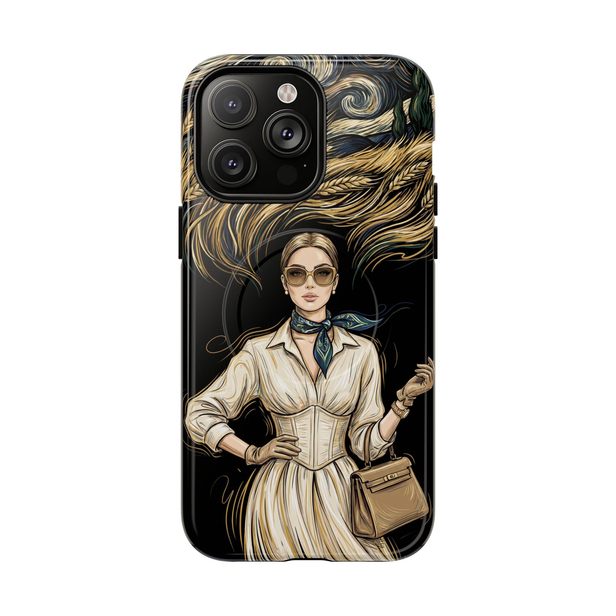 Vintage Elegance MagSafe iPhone Case | Retro Woman with Flowing Golden Hair