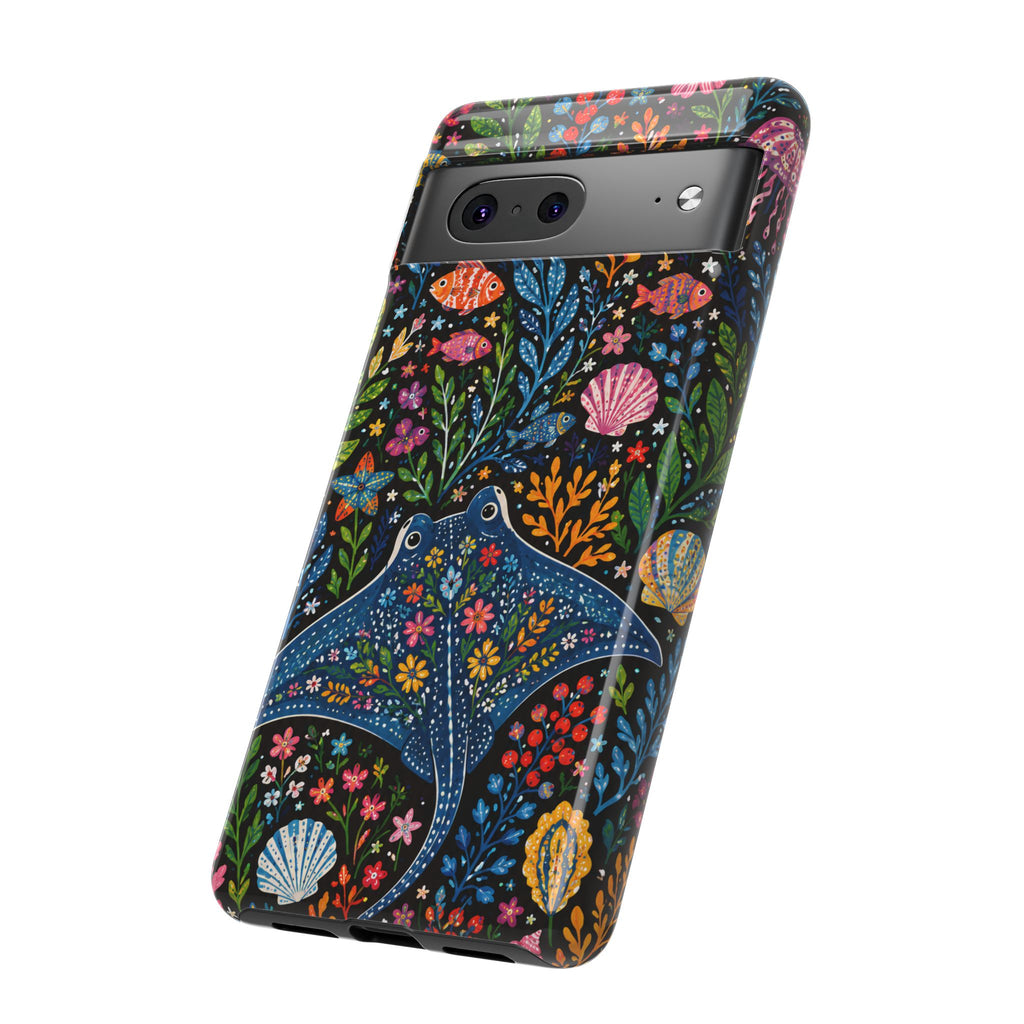 Manta Ray Floral Google Pixel Phone Case | Colorful Underwater Sea Life Protective Cover