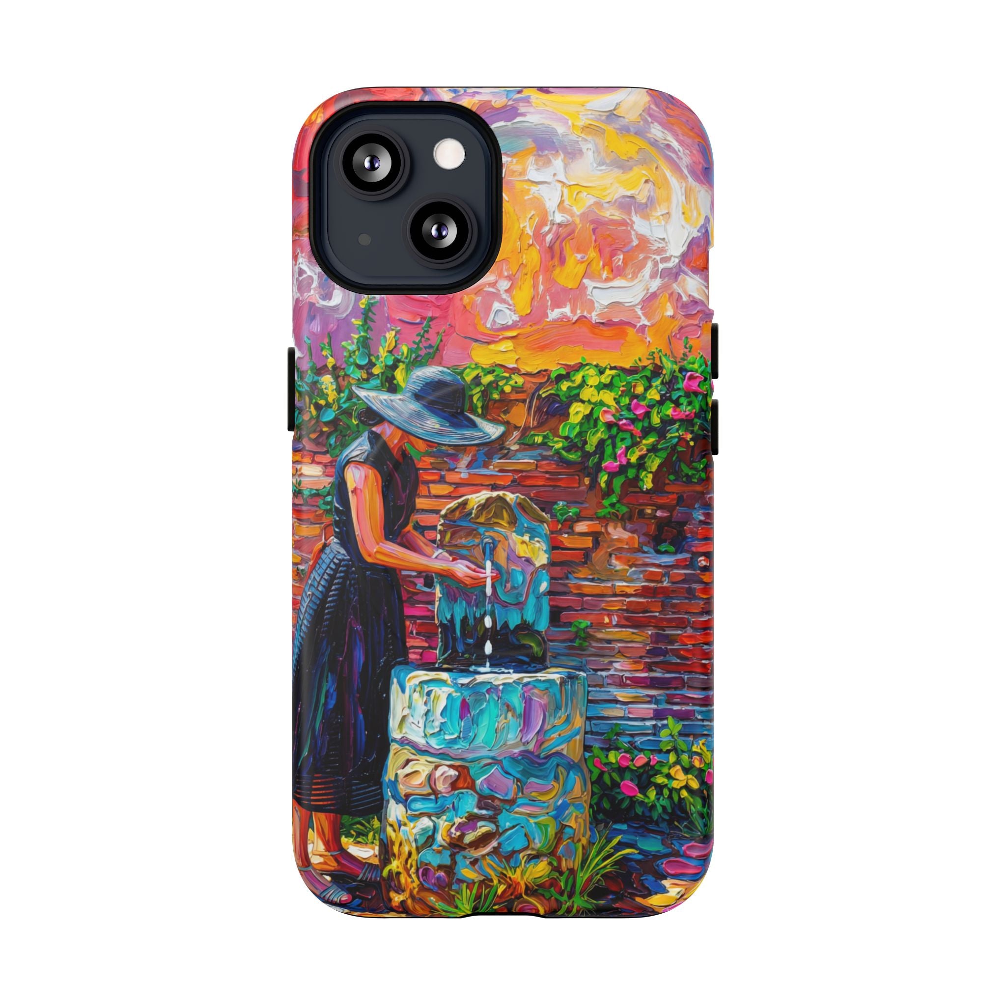 Artistic Garden iPhone Case | Woman at Fountain Tough MagSafe Case