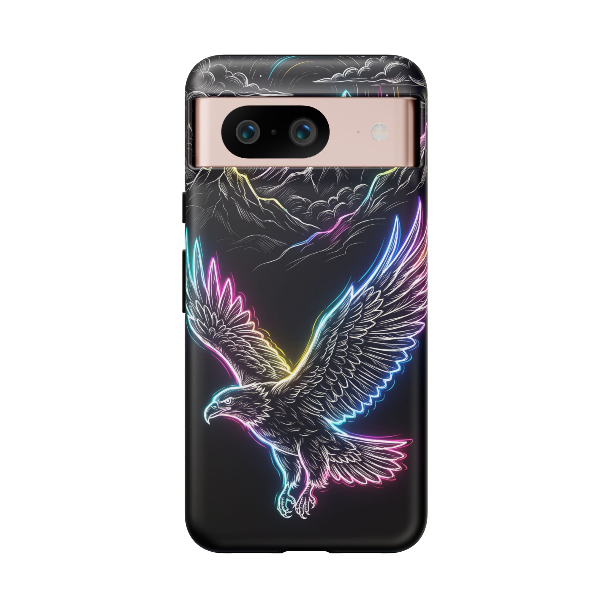 Neon Eagle Google Pixel Phone Case with Mountain Design