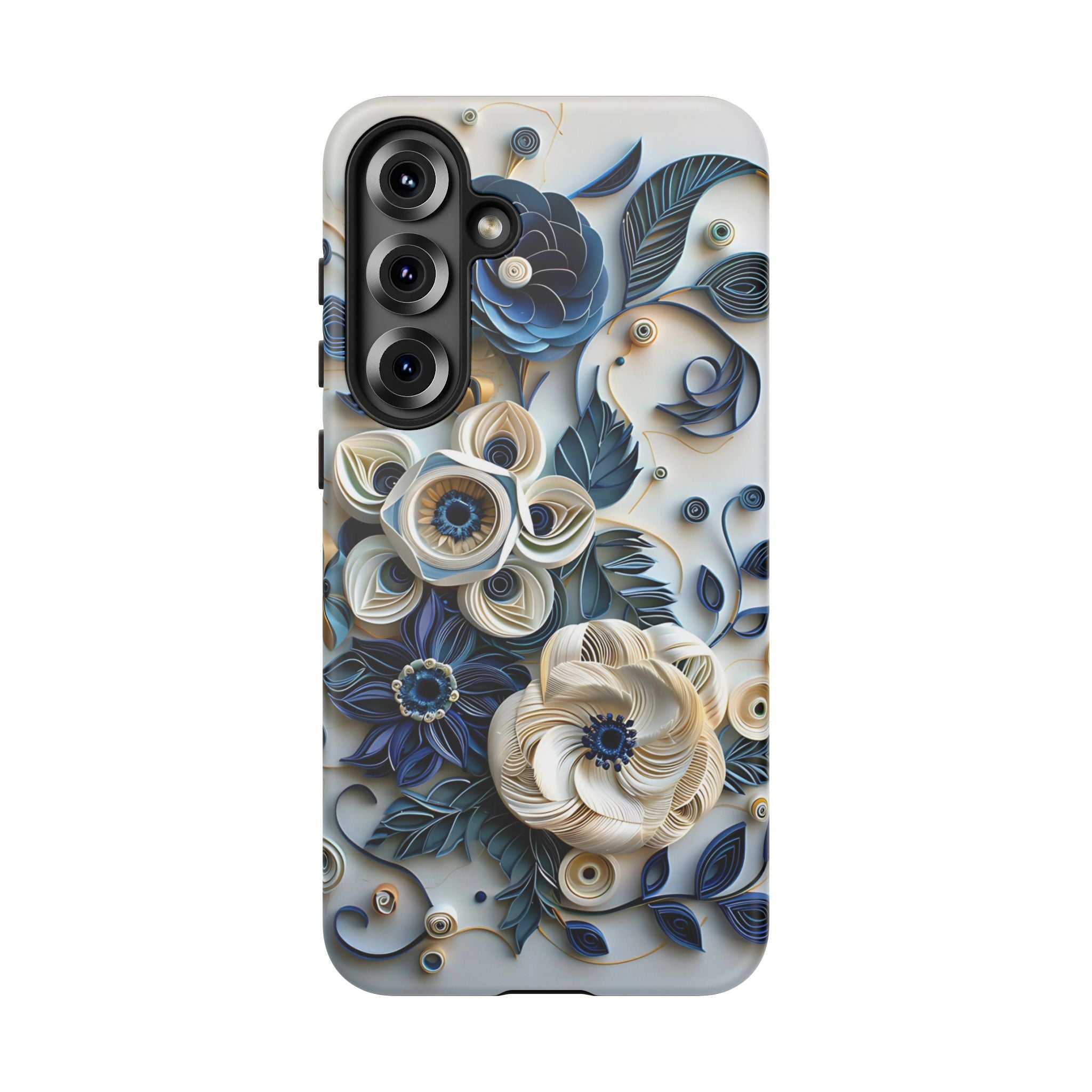 Floral Quilled Art Samsung Galaxy Case — Blue & Cream Decorative Protection