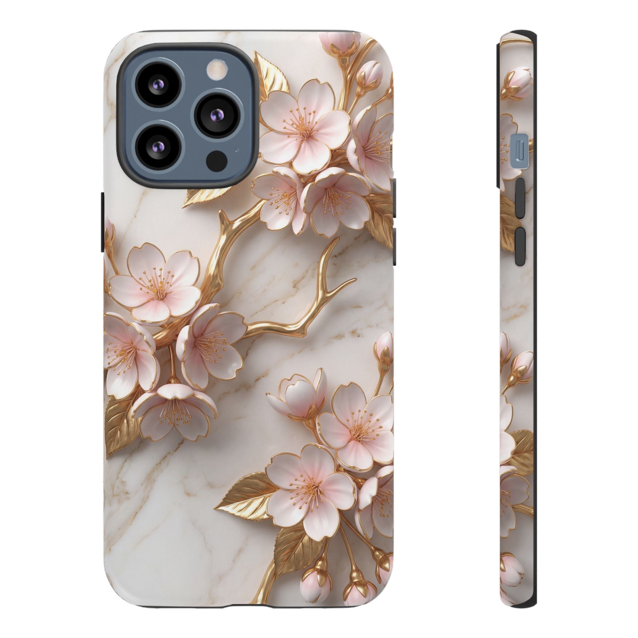 Floral Marble iPhone Case — Sakura Gold Cherry Blossom Tough Case