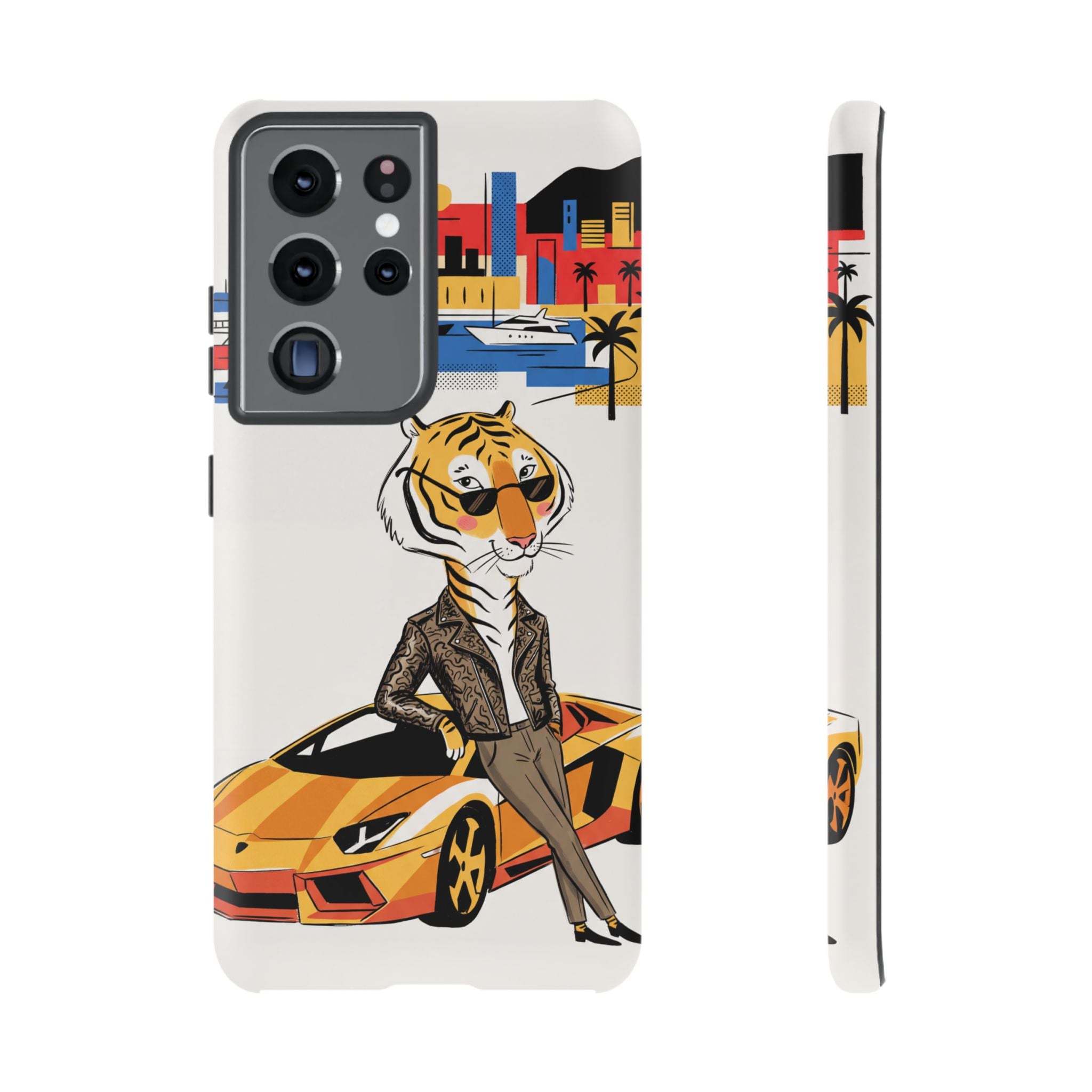 Stylish Tiger with Sports Car Illustration Samsung Galaxy Phone Case